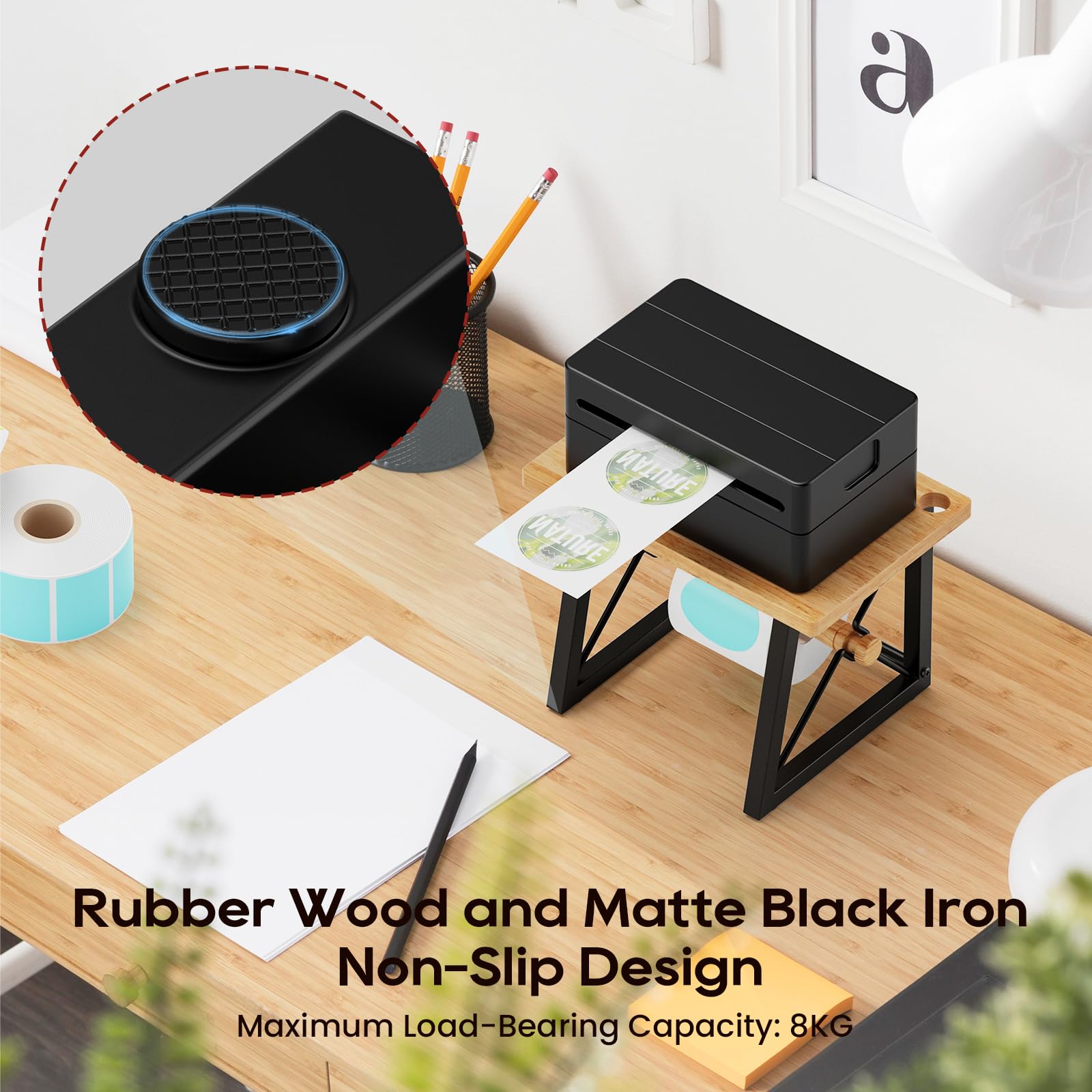 Wooden Thermal Label Holder for Rolls & Fan-fold Labels - Desktop Organizer for Thermal Label Printers | Perfect for Home, Office & Small Business Use | Label Printing Accessories for Shipping, Packaging & Inventory Management
