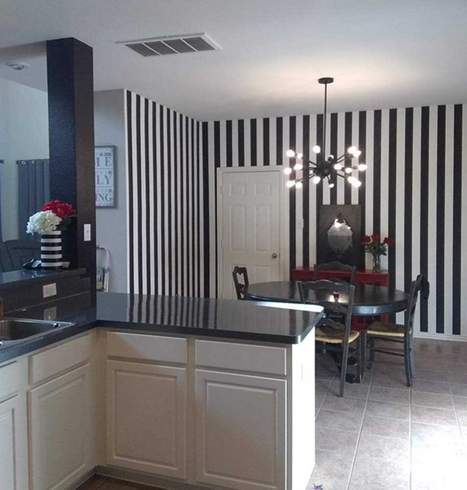 Redodeco White & Black Striped Peel & Stick Wallpaper - Self-Adhesive Vinyl for Tables, Cabinets, Dressers, Drawers, Doors & Wardrobes - 17.7 x 118 Inches - Easy DIY Home Decor for Kitchen, Bedroom & Office