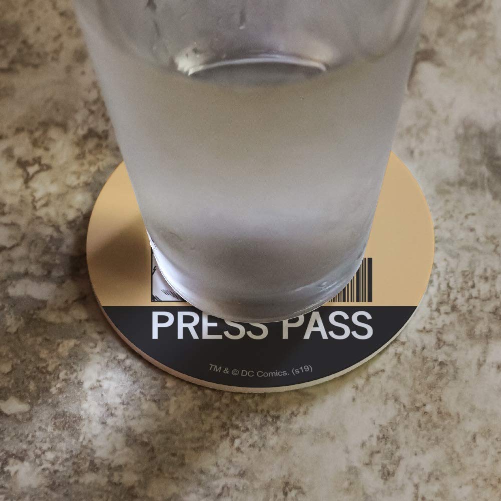 Superman Lois Lane Press Pass Novelty Coaster Set - 4-Piece Drink Coasters for Superman Fans - Perfect for Home Bar, Office Desk & Comic Book Themed Parties
