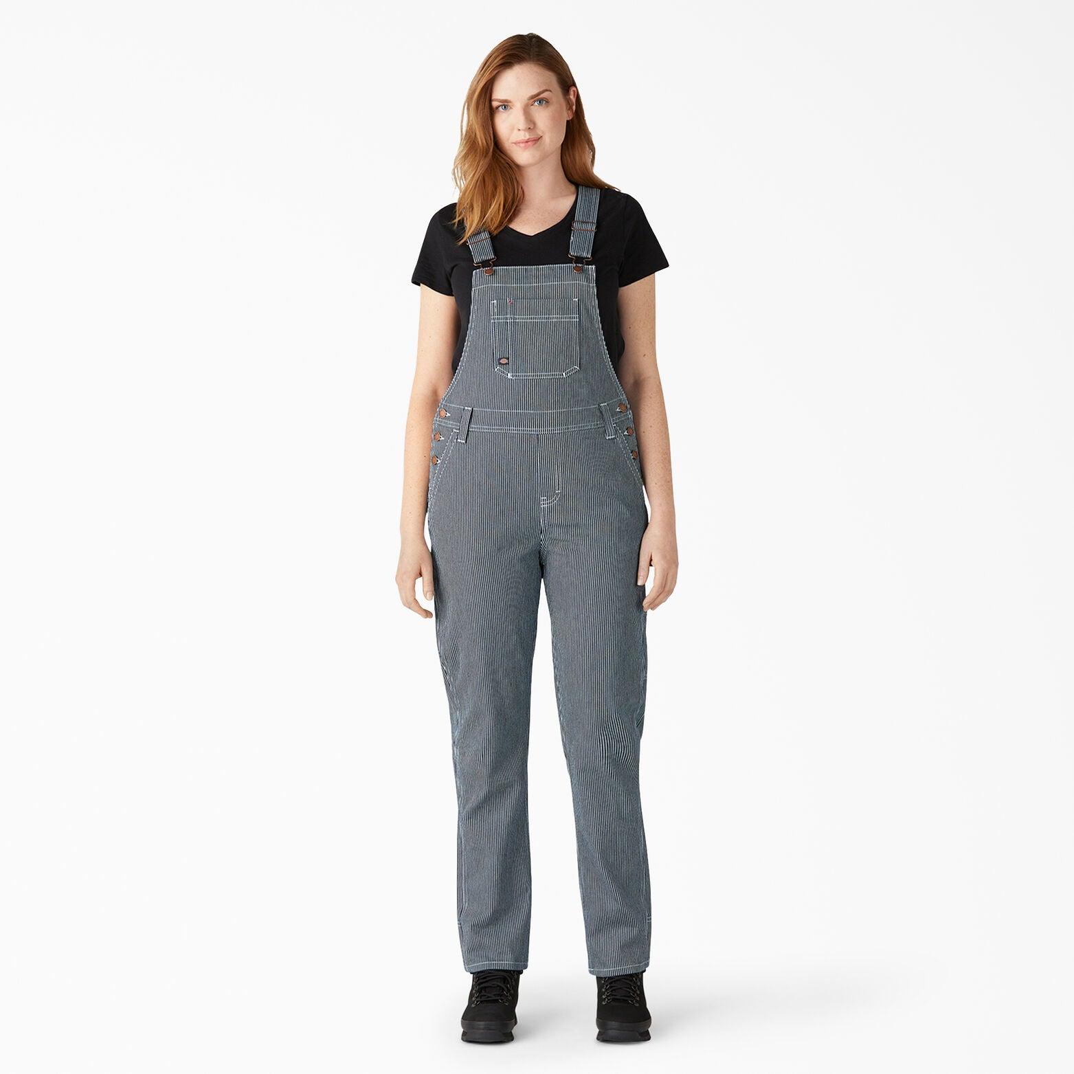 Women's Hickory Stripe Boyfriend Fit Bib Overalls - Stonewashed Denim Jumpsuit for Casual Wear, Gardening & Outdoor Activities