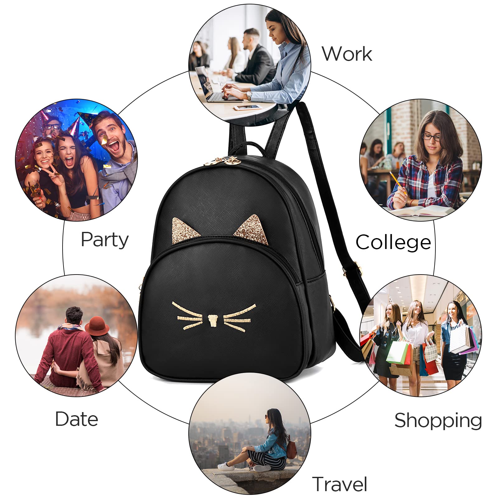 Women's Mini PU Leather Backpack with Cat Print - Stylish Shoulder Bag for Daily Use