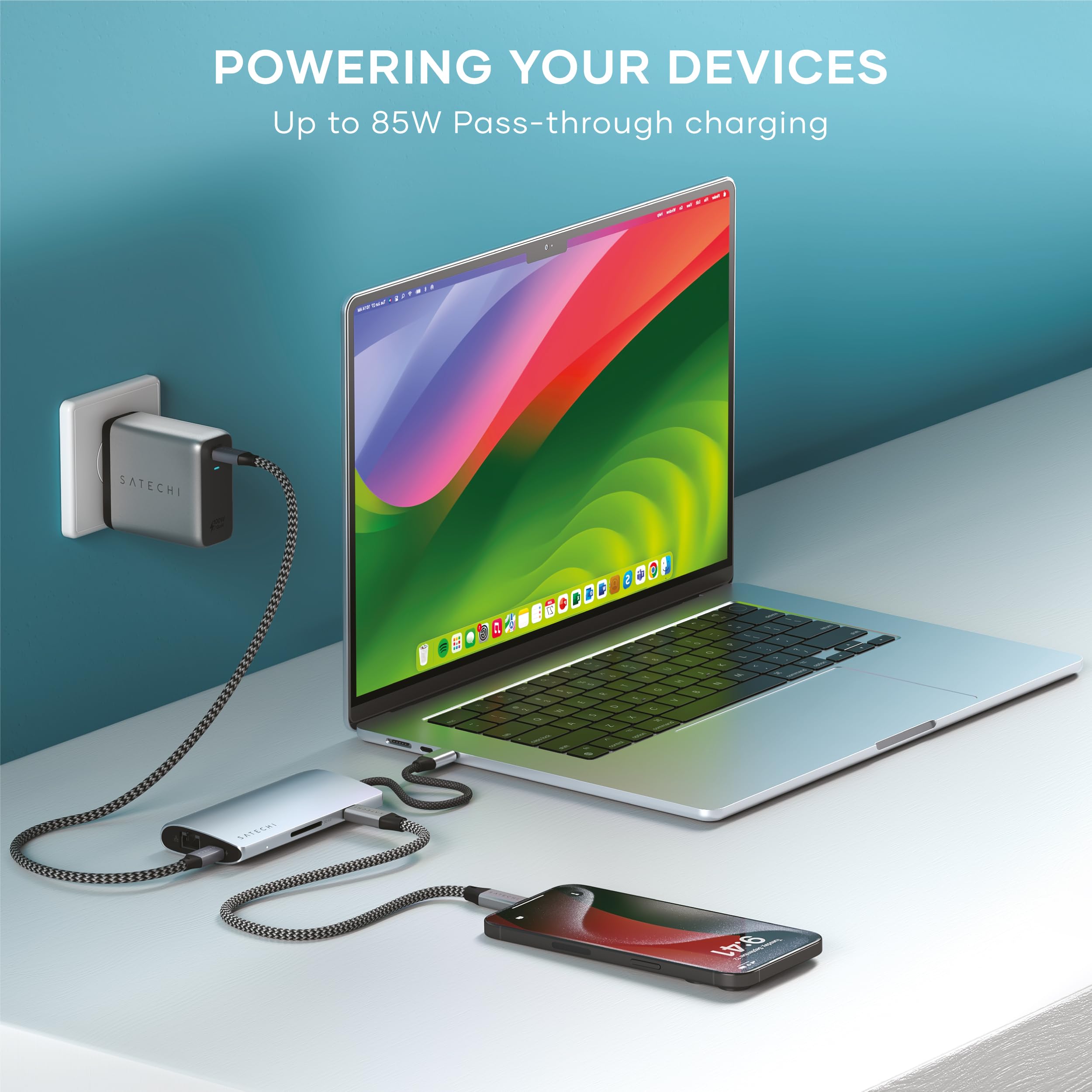 Satechi 8-in-1 USB C Hub Multiport Adapter V3 with 8K HDMI, 85W PD Charging, 4 USB-C Ports, Ethernet & SD Card Reader - Compatible with MacBook Pro/Air, Windows Laptops - Silver | Perfect for Home Office, Remote Work & Travel