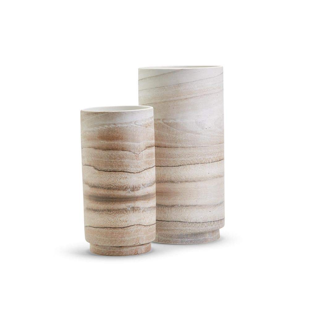 Two's Company Tozai Set of 2 White Oak Vases - Modern Home Decor for Living Room, Dining Table & Wedding Centerpieces