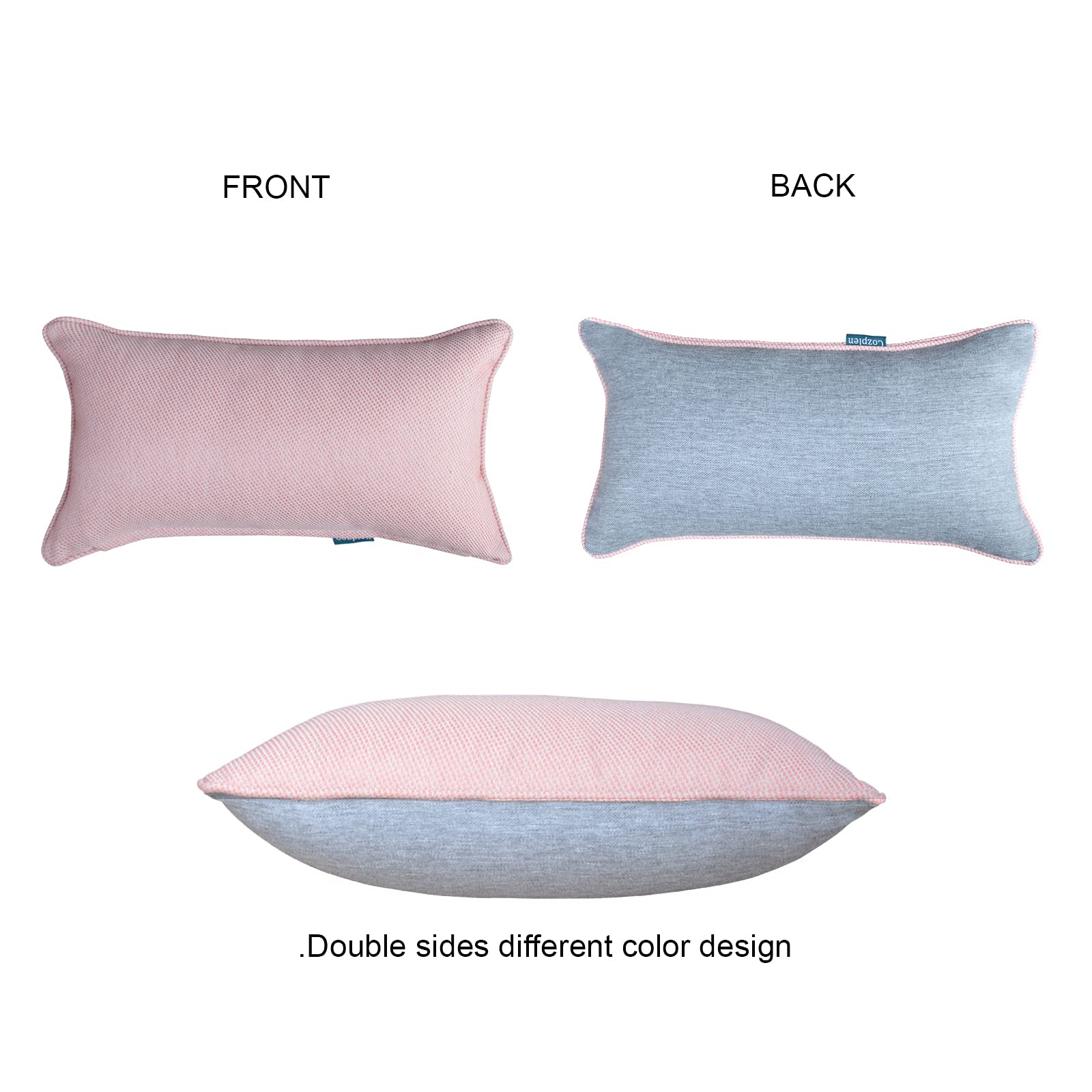 **Waterproof Outdoor Lumbar Pillows 10x18 Inches - Set of 2 Grey & Pink Decorative Patio Cushions for Garden, Poolside & Porch Furniture**