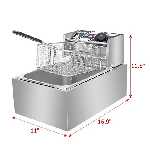 Commercial Stainless Steel Electric Deep Fryer 6L - Restaurant Countertop Fryer for Chicken, Chips & Fries - Includes Basket & Scoop - Perfect for Family Cooking & Food Businesses