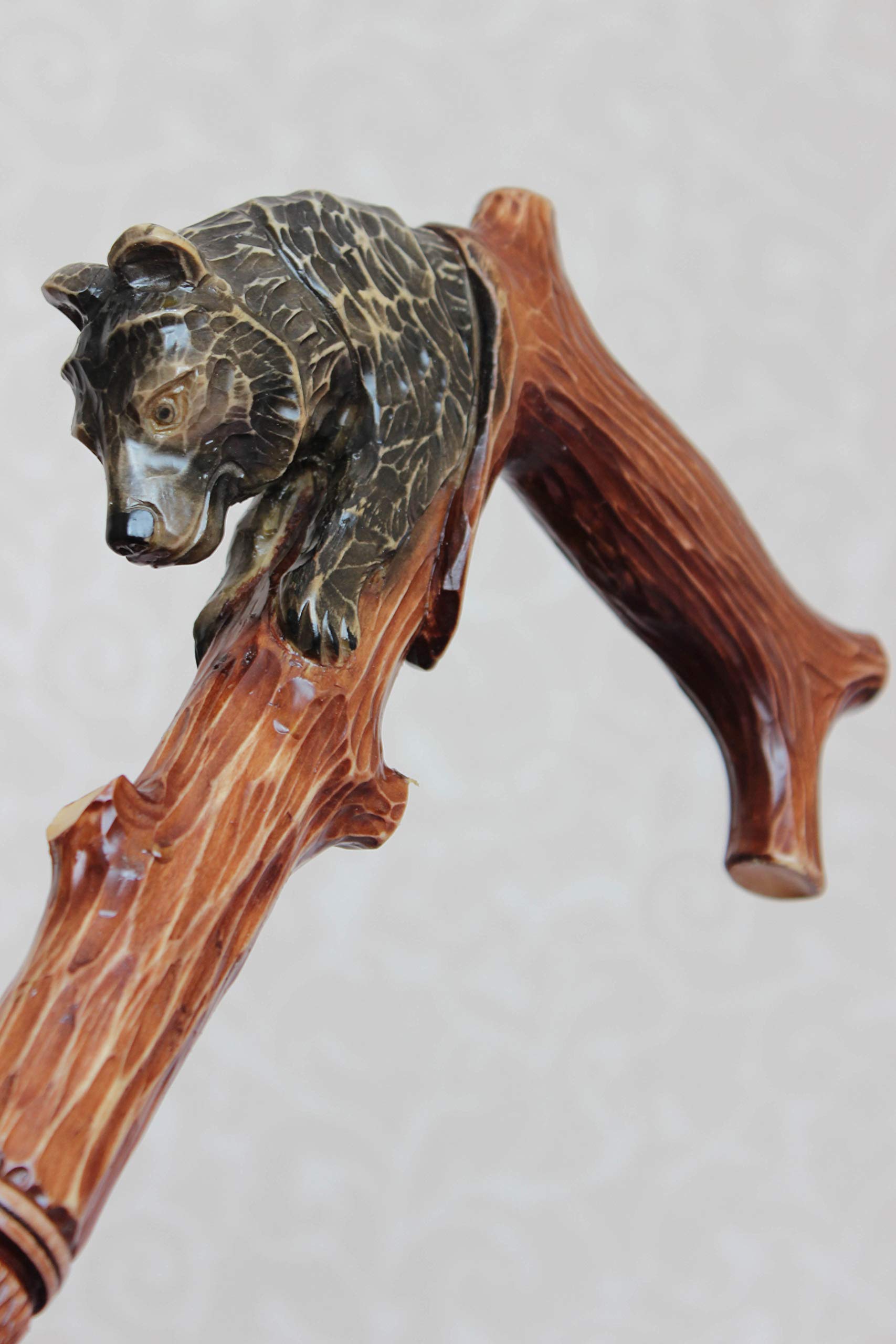 Handmade Wooden Walking Cane with Bear Carving - Premium Handcrafted Walking Stick for Hiking, Elderly Support & Outdoor Adventures