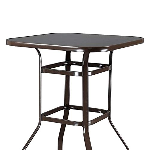 Rustic Wrought Iron and Glass High Bar Table - Brown Patio Bar Height Table for Outdoor Dining, Kitchen Island, or Pub Setting