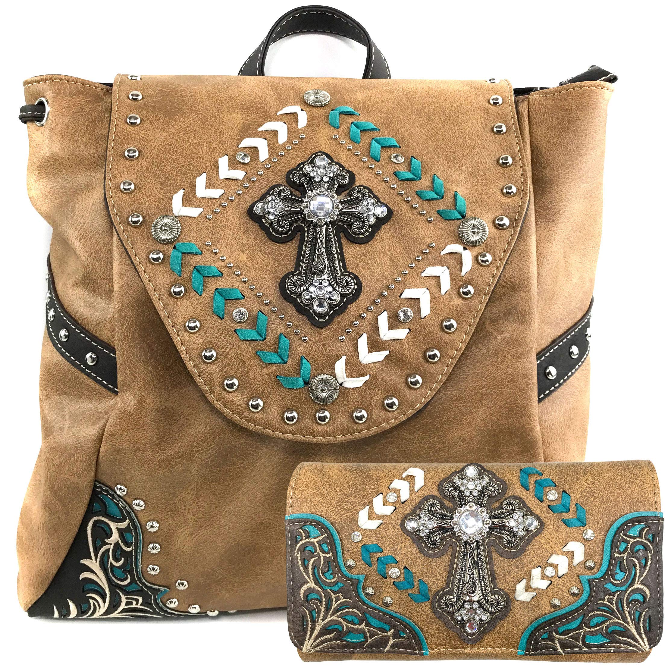 Trendy Western Cross Rhinestone Conceal Carry Women's Backpack Purse - Stylish & Functional for Everyday Use, Travel, and Outdoor Adventures