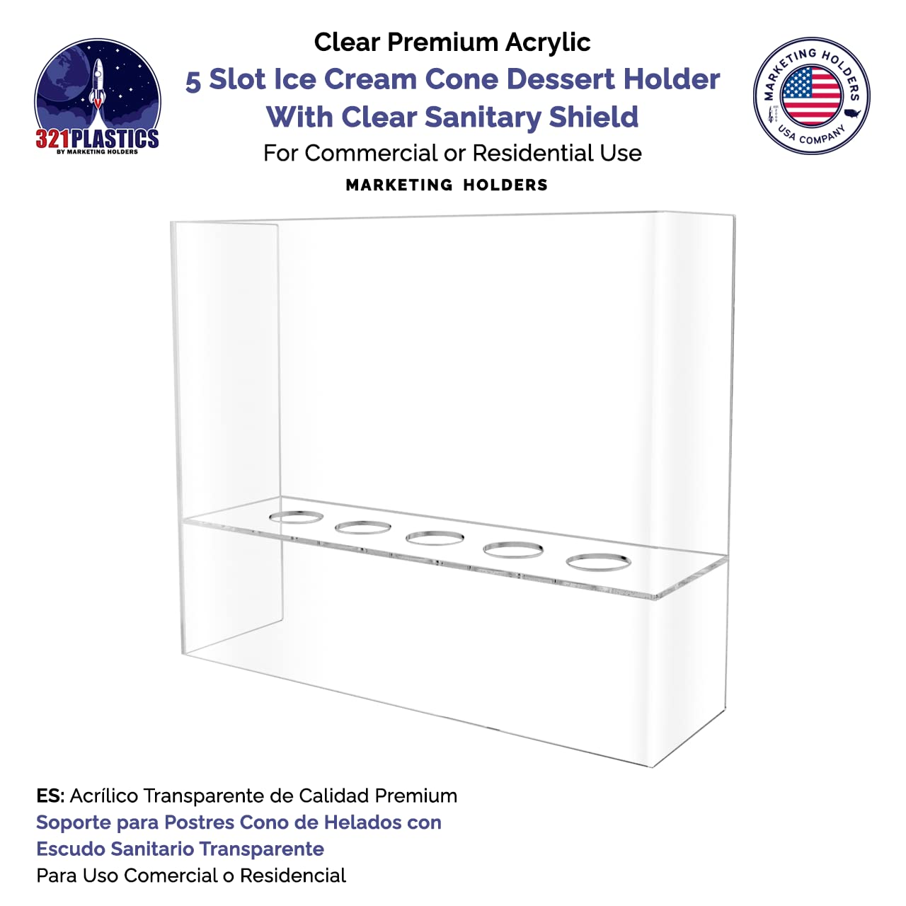 2 Pack Clear Acrylic Ice Cream Cone Display Stand - 5 Slot Countertop Holder for Restaurants, Cafes & Dessert Shops - Perfect for Buffets, Parties & Ice Cream Parlor Storage (Commercial & Home Use)