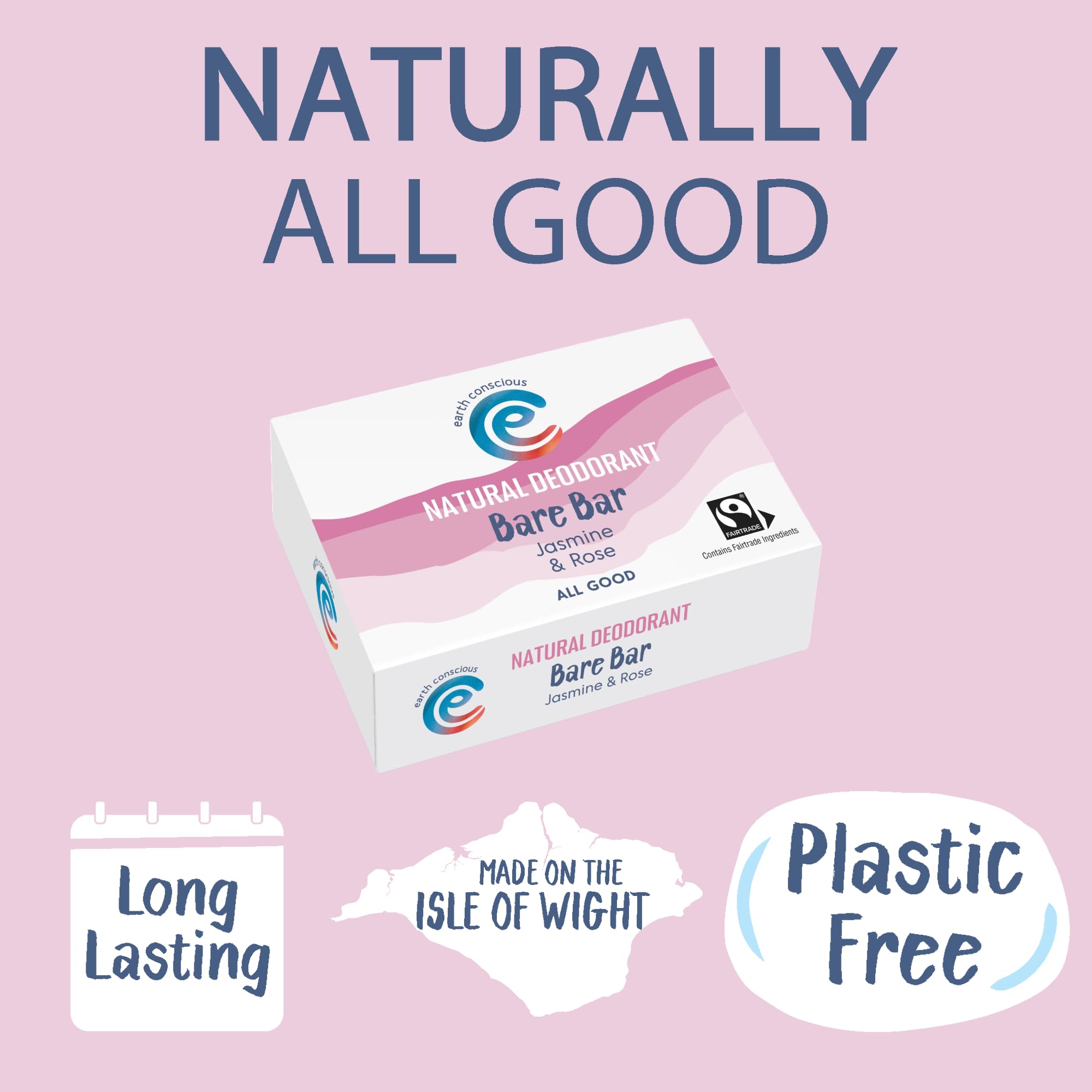 Earth Conscious Bare Bar Natural Deodorant - Jasmine & Rose Scent, Aluminum-Free, Vegan & Cruelty-Free for Sensitive Skin | Daily Freshness for Workouts, Yoga & Outdoor Activities