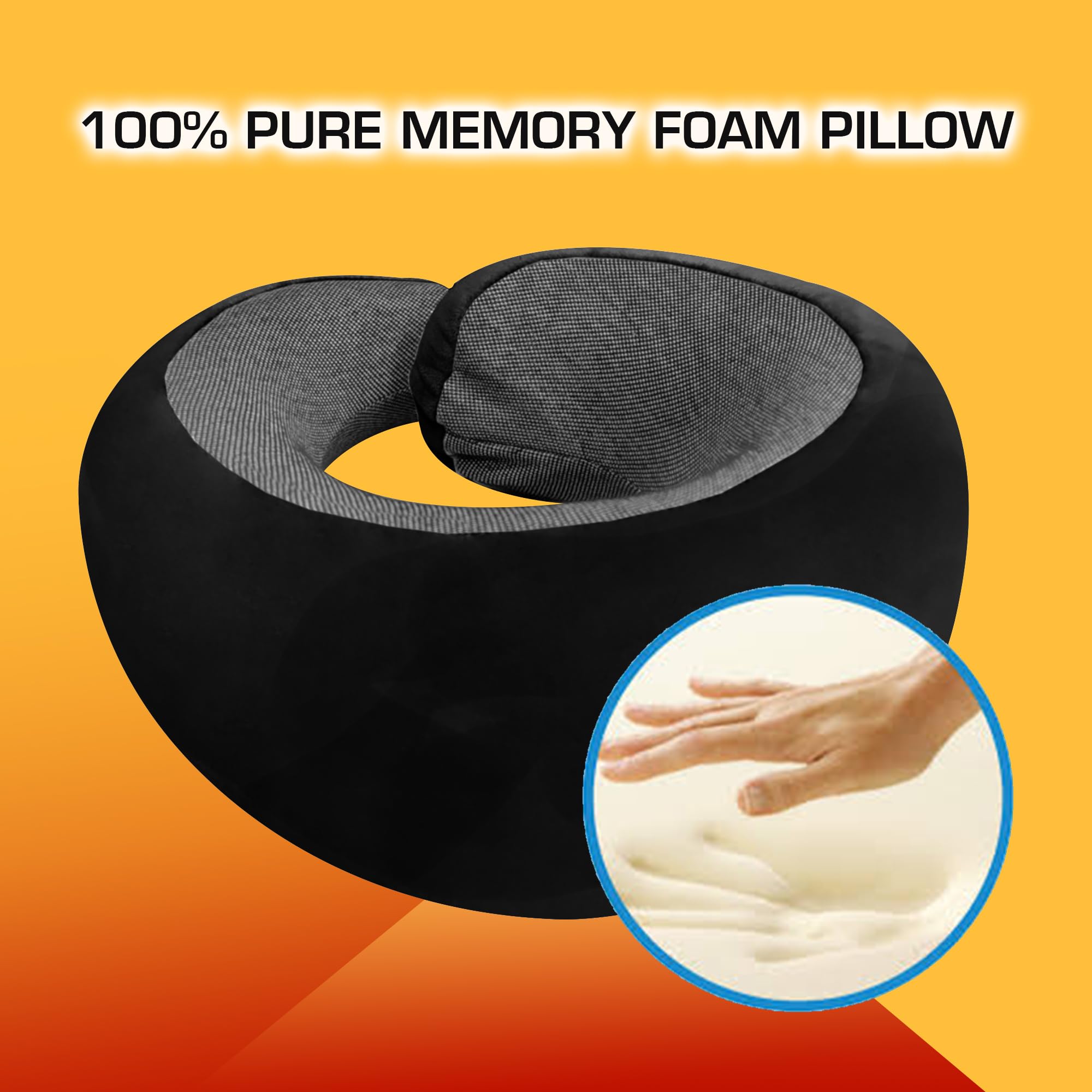 Ultra-Soft Memory Foam Neck Pillow for Travel - Lightweight & Breathable Airplane Pillow with Premium Eye Mask & Carry Bag - Perfect for Long Flights, Road Trips & Office Naps (Black)