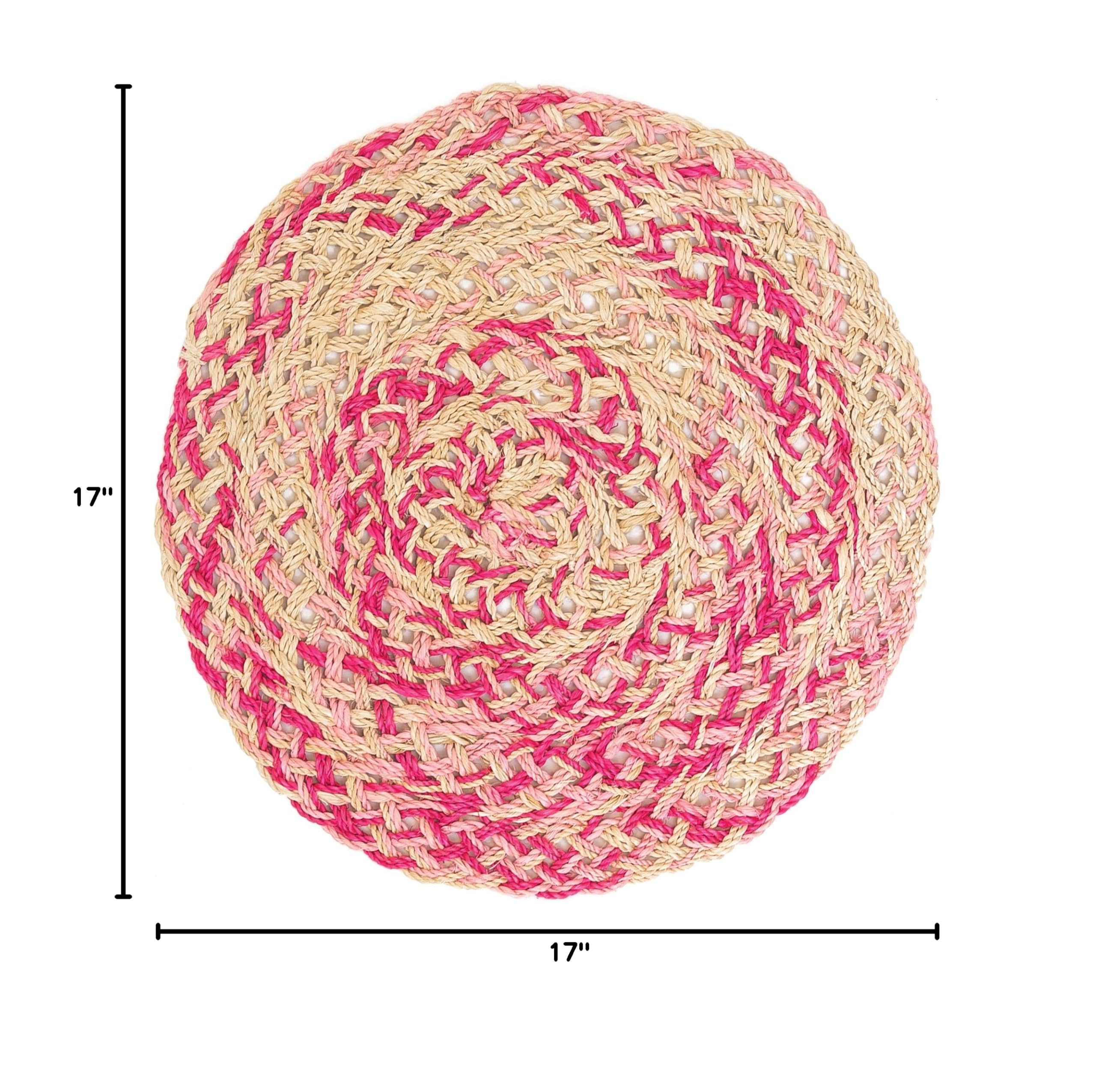 C&F Home Kaleidoscope Natural Tan & Fuchsia Pink Abaca Woven Reversible Placemat - Machine Washable Cotton Table Charger for Dining Room Decor, Party Table Setting, and Home Entertaining
