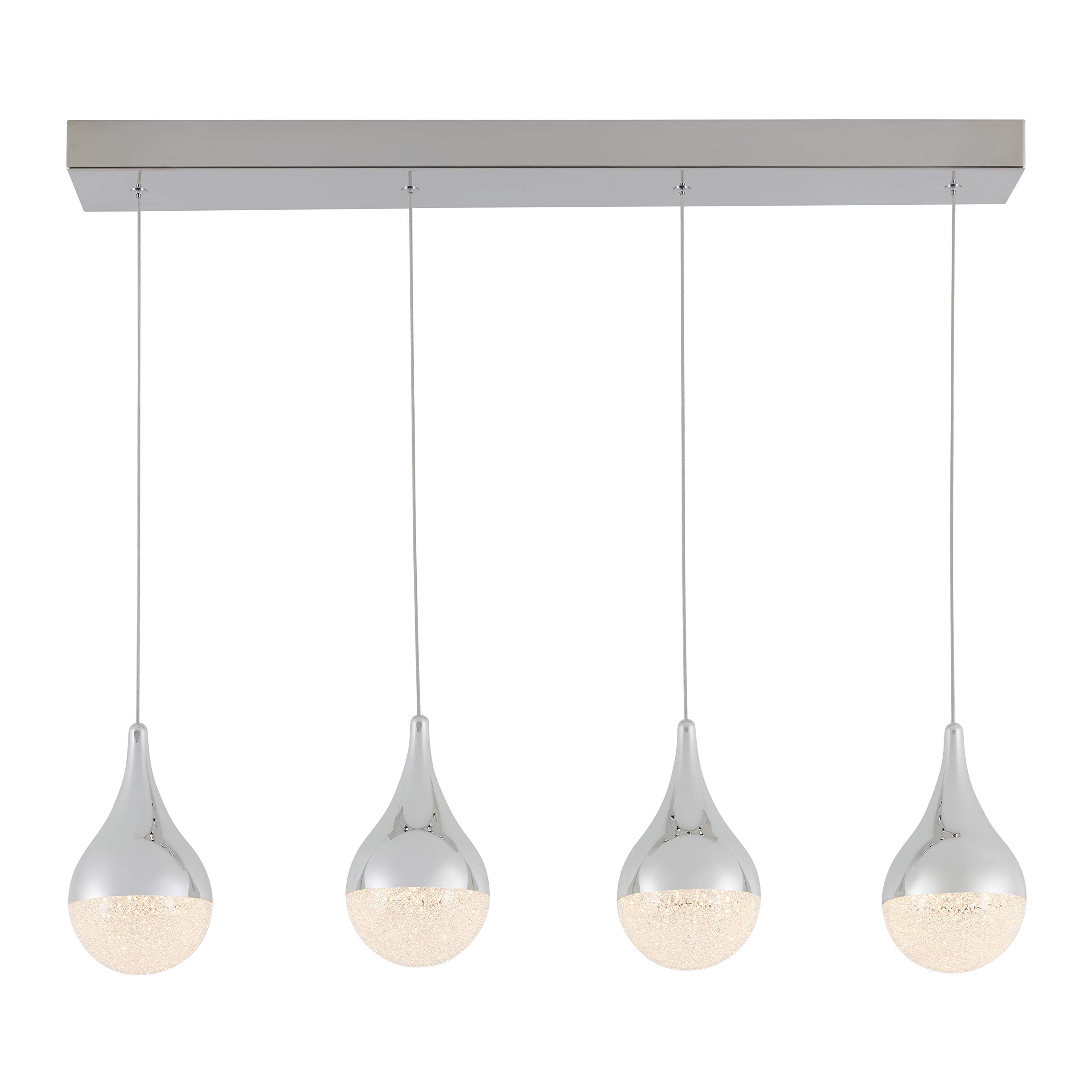 Artika PDT-4GL-RN 4-LED Glitter Pendant Light Fixture - 4 Lights, Silver Finish - Perfect for Dining Room, Kitchen Island & Bedroom Lighting