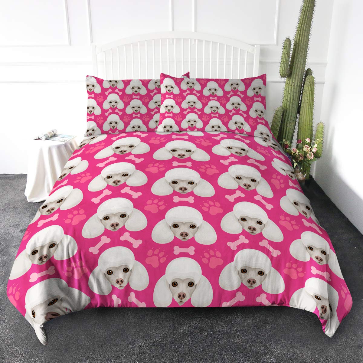ARIGHTEX Twin Duvet Cover Set for Girls - 3 Piece Pink French Poodle Bedding with Comforter Cover & 2 Pillow Shams | Cute Dog Themed Bedroom Decor for Kids Room, Nursery, or Sleepover Party