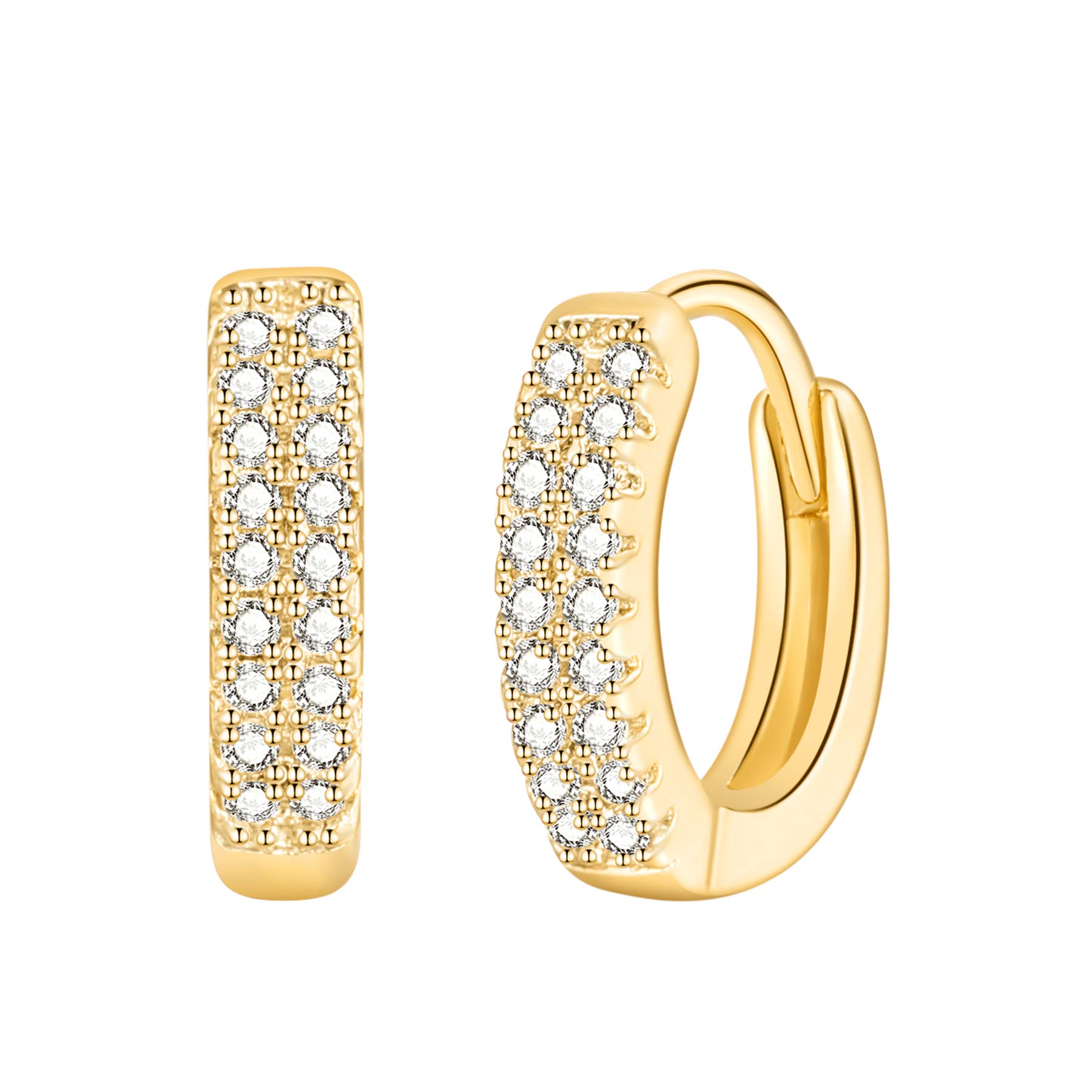 PAPAGENA Small Hoop Earrings for Women & Men - Gold/Silver Huggie Cartilage Earrings with Cubic Zirconia & Rhinestone - Perfect for Everyday Wear, Parties & Gifts