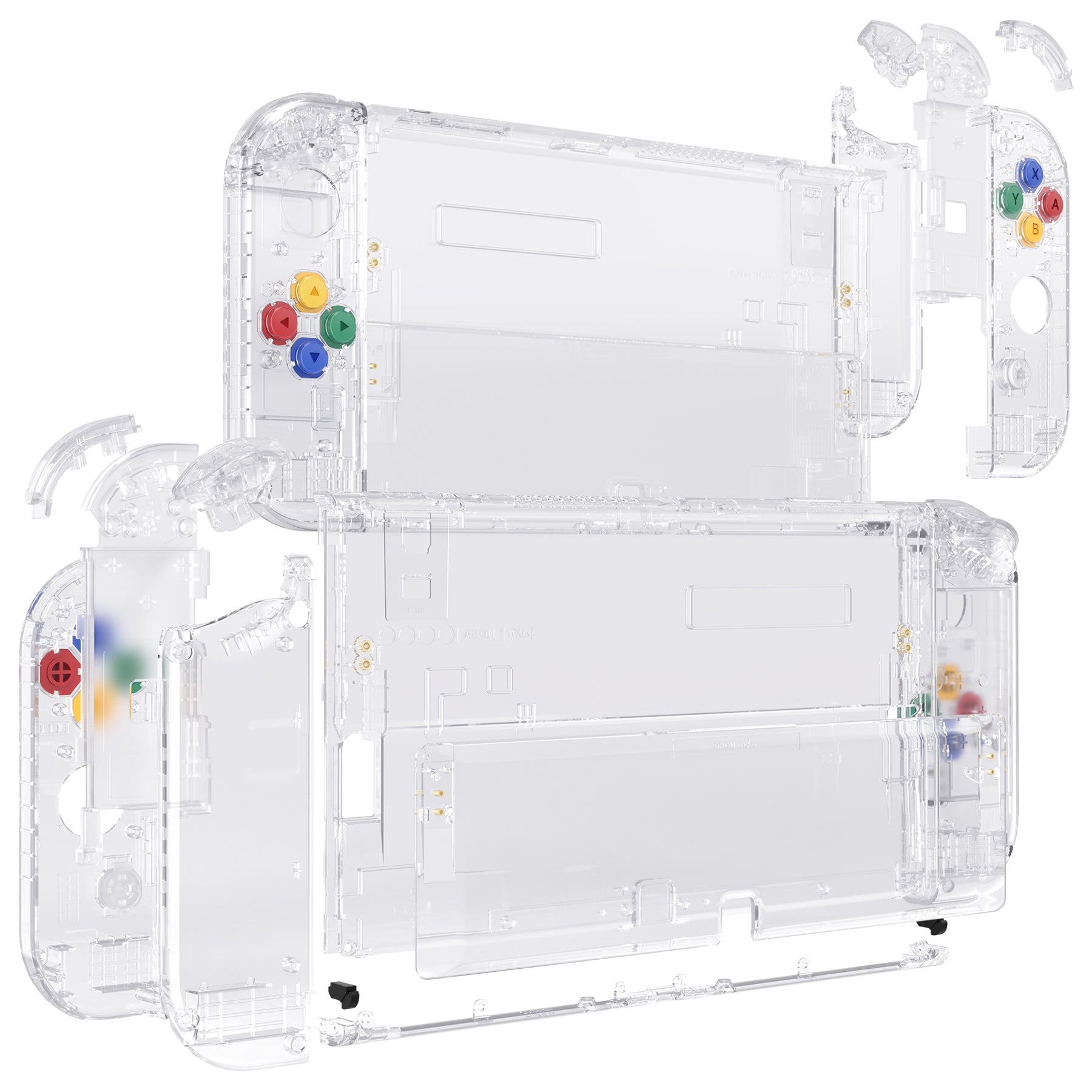 eXtremeRate Crystal Clear Full Set Shell for Nintendo Switch OLED - Replacement Back Plate, Kickstand & Joycon Controller Housing with Buttons | Durable Protective Case for Gaming, Travel & Home Entertainment (AQUSOP008)