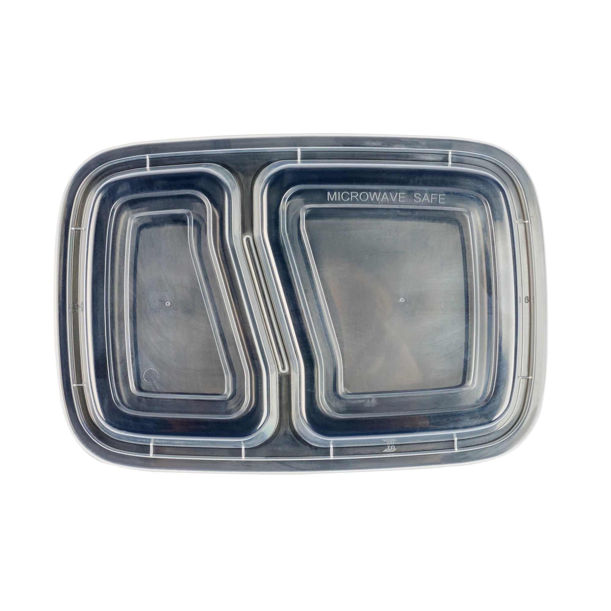32 oz Black Plastic 2 Compartment Food Storage Containers with Clear Lids - Microwave Safe, 8.75