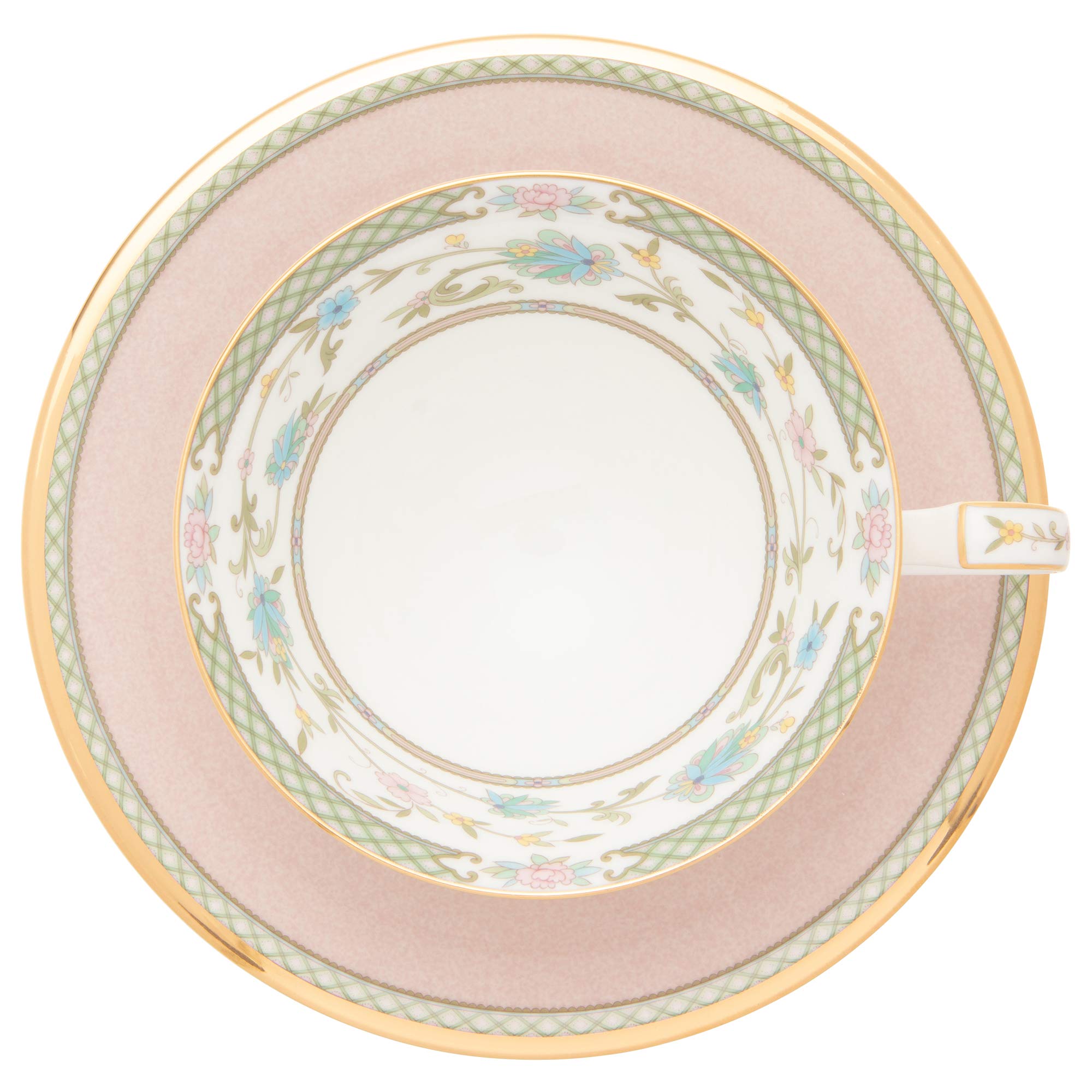 Noritake Bone China Tea and Coffee Cup Set - Yoshino Green & Pink Bowls (Pair) Y6988/998307 - Elegant Japanese Import for Afternoon Tea & Gifting