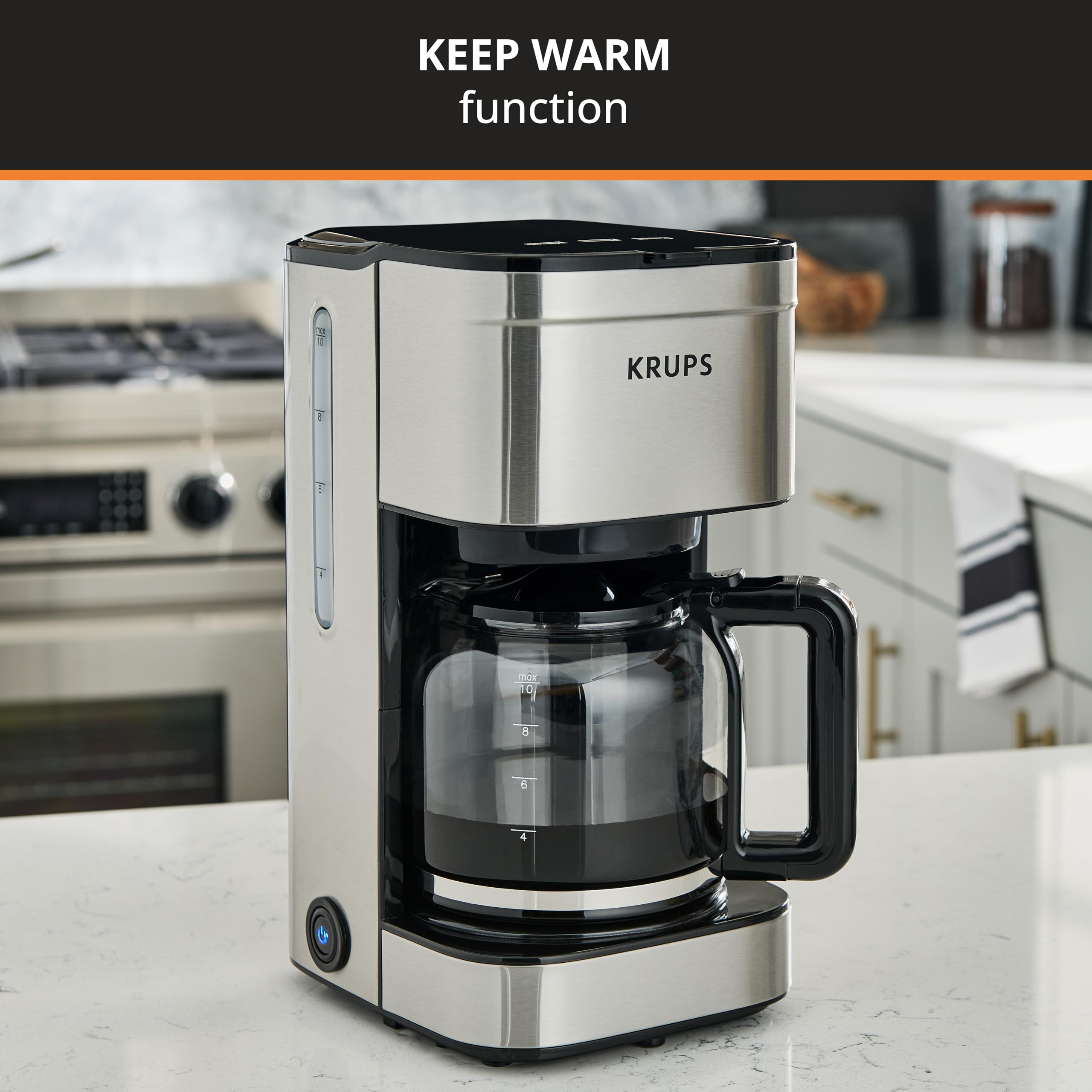 KRUPS 10-Cup Programmable Silver Drip Coffee Maker - Fast Brewing for Home, Office & Restaurants | Perfect for Morning Coffee & Entertaining Guests