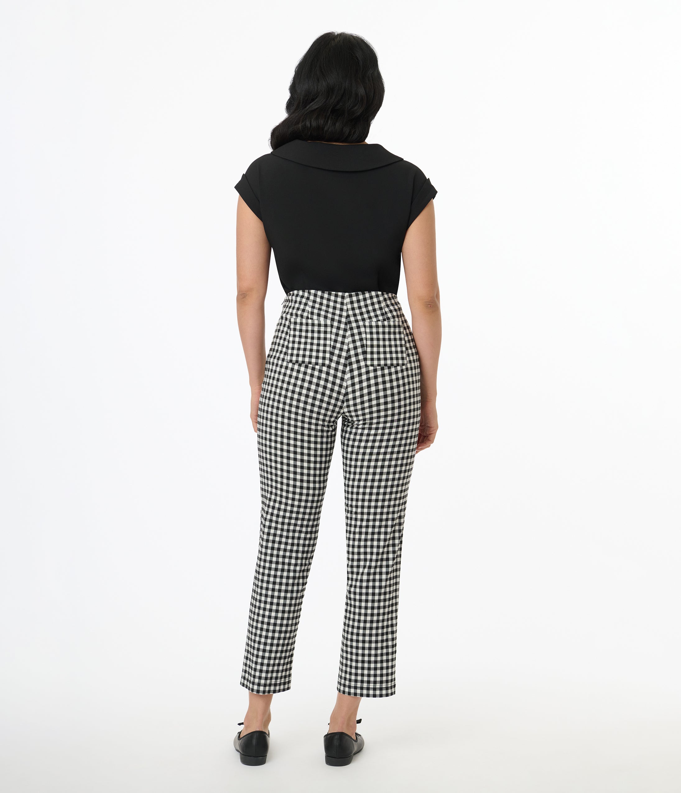 Vintage 1960s Black & White Gingham High Waisted Cigarette Pants for Women - Retro 60s Style Slim Fit Trousers - Perfect for Office Wear, Cocktail Parties & Vintage Fashion Outfits