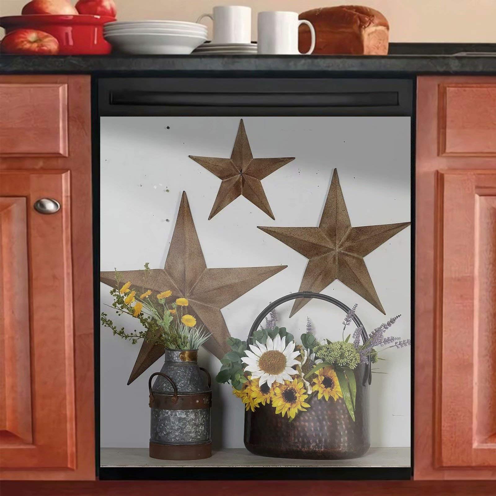 Stars with Bouquet Magnetic Dishwasher Cover - 23x26 Inch Vinyl Decorative Panel Decal for Kitchen - Easy to Install & Trim - Perfect for Home Renovation & Apartment Upgrades