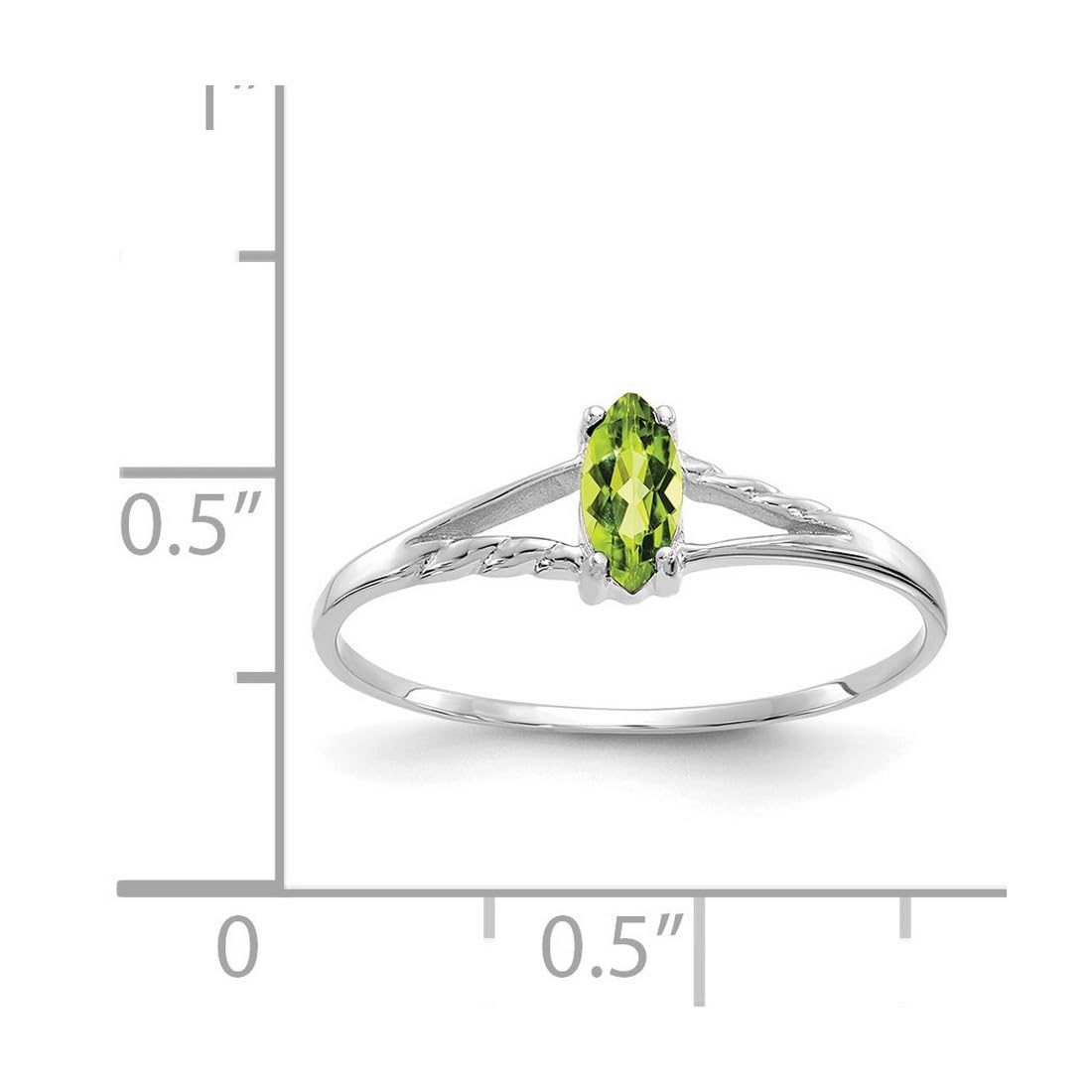10K White Gold Marquise Prong Set Peridot Ring for Women - Size 6 | Elegant Green Gemstone Jewelry for Engagement, Anniversary & Special Occasions
