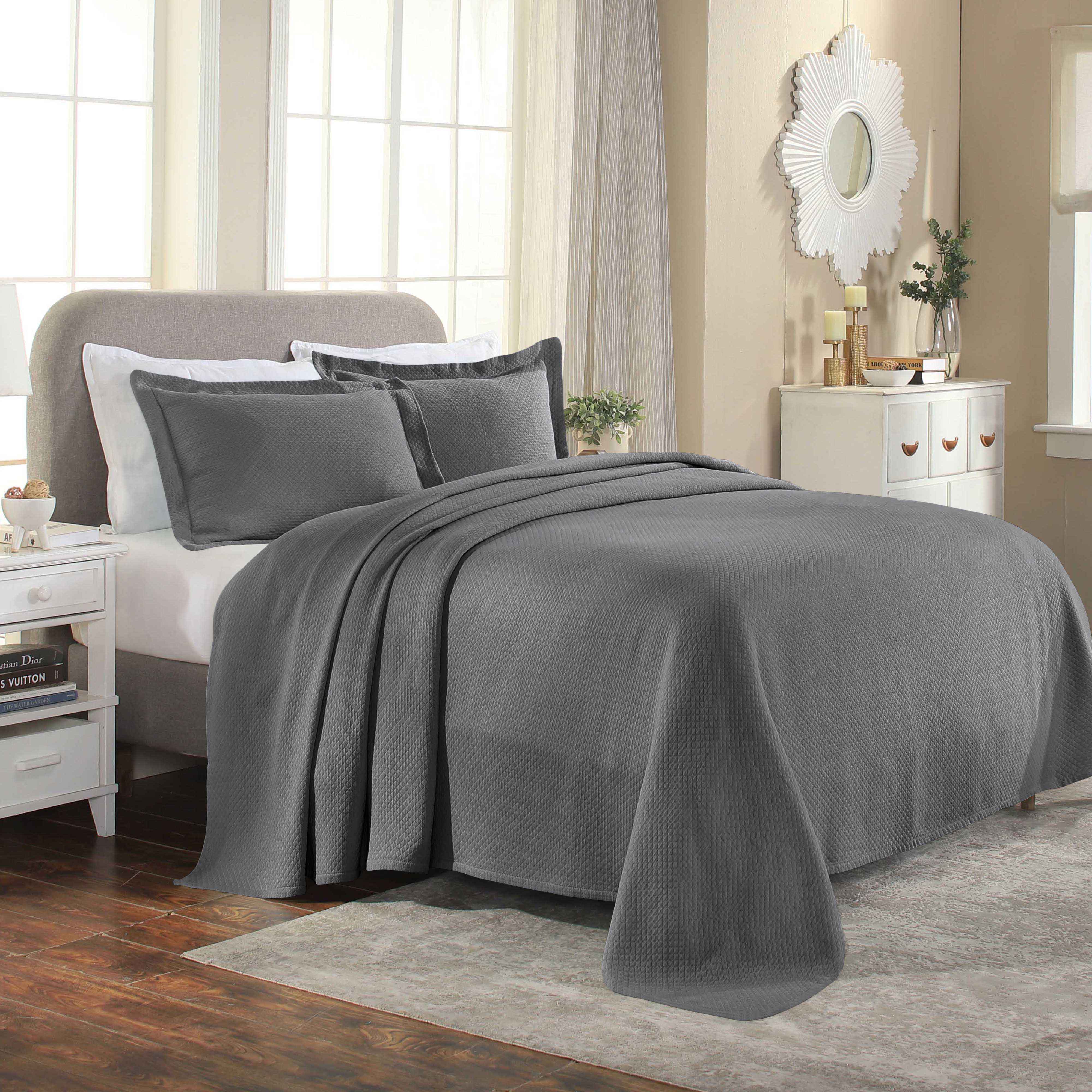 Luxury Jacquard Matelassé Cotton Diamond Solitaire Bedspread Set - Queen Size Bedding Coverlet for Master Bedroom, Guest Room & Hotel Decor