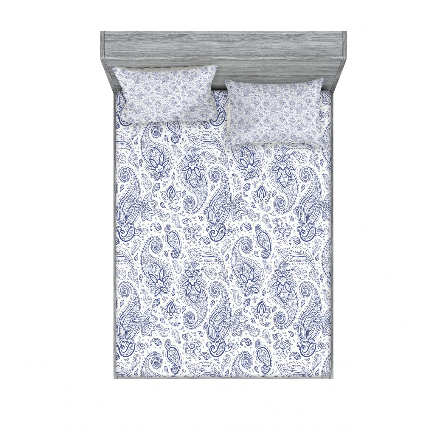 Ambesonne 2-Pack Queen Size Fitted Sheet & Pillow Sham Set - Abstract Paisley Floral Design with Dots, Black and White 4-Piece Bedding Set (2 Fitted Sheets + 4 Pillow Covers) | Perfect for Guest Rooms, Vacation Homes & Stylish Bedroom Decor