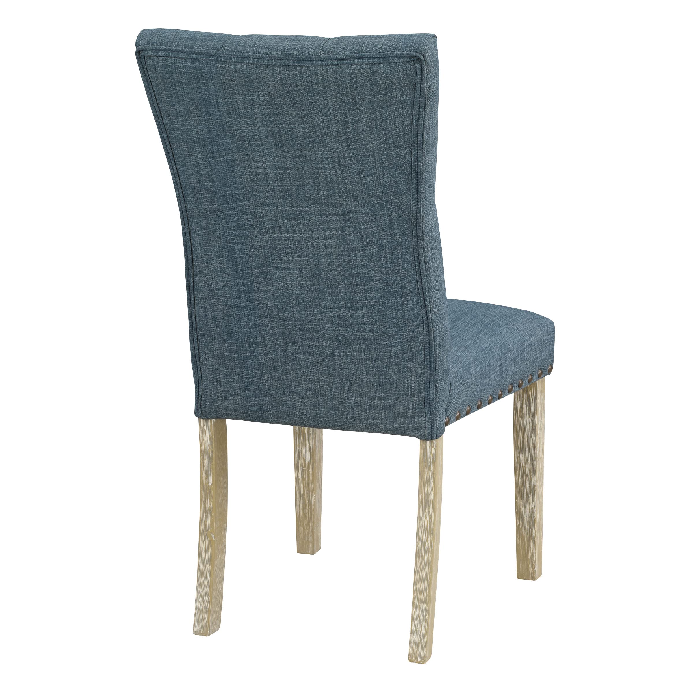 OSP Home Furnishings Preston Dining Chairs 2-Pack - Button Tufted Back, Antique Bronze Nailhead Trim, Indigo Fabric Upholstery - Elegant Kitchen & Dining Room Furniture Set for Home Decor