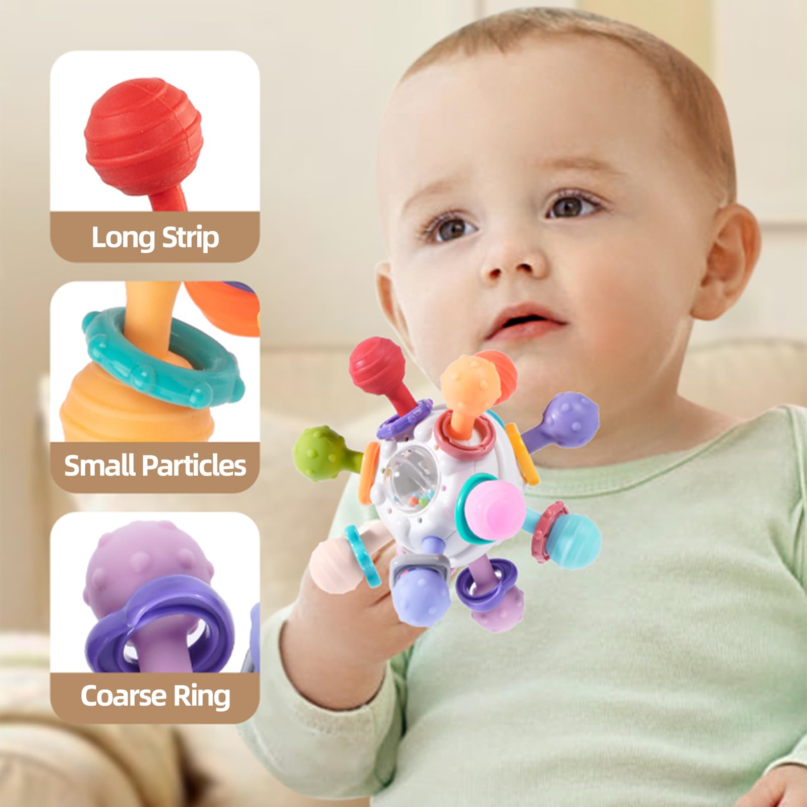 Organic Baby Teething Toys for 0-12 Months - BPA-Free Sensory Chew Ball Rattle & Grasping Activity Teether for Boys & Girls | Perfect Infant Gift for Soothing Gums & Developmental Play (White)