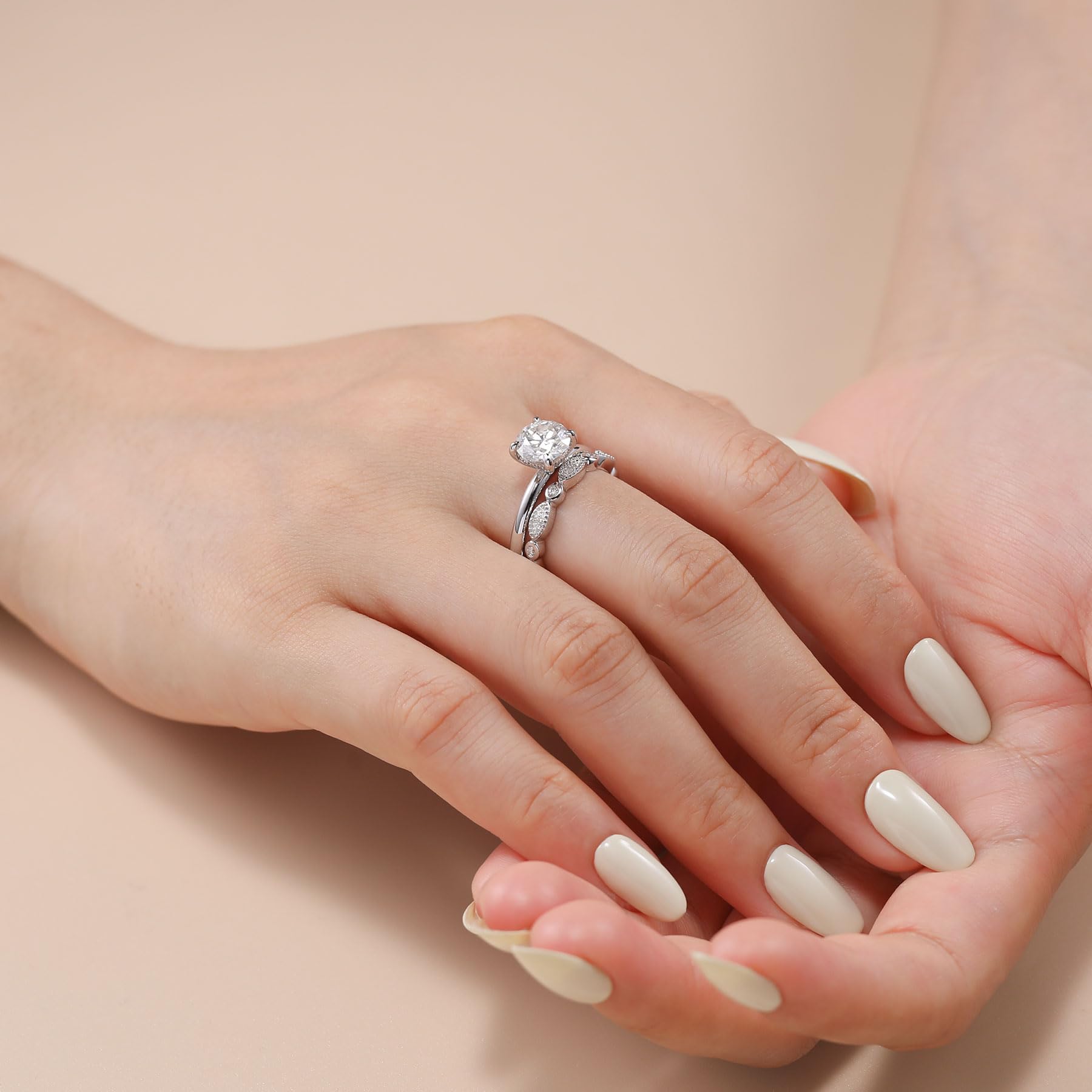 Lab-Created Moissanite Wedding Band - 925 Sterling Silver Half Eternity Ring with Milgrain Detailing | D Color VVS1 Marquise Cut Stackable Rings for Women | Perfect for Bridal Sets, Anniversary Gifts & Everyday Elegance