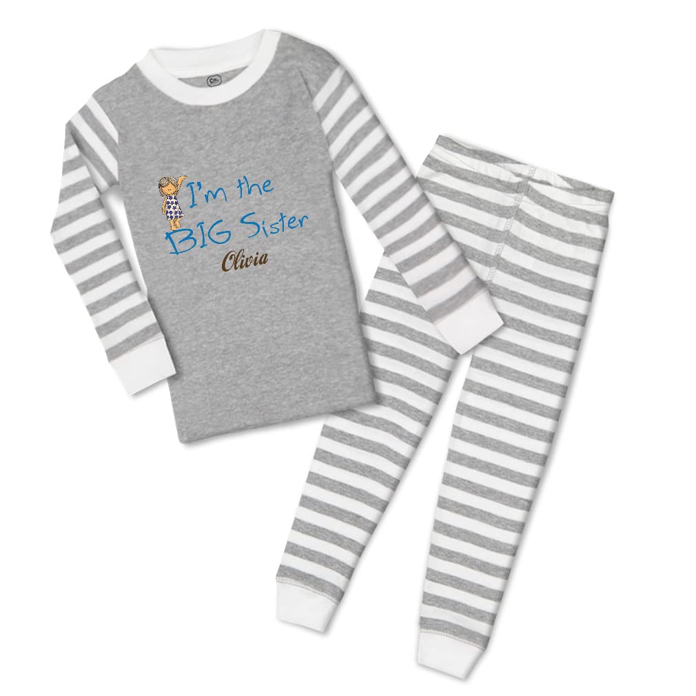 Custom Cotton Toddler Pajamas for Boys & Girls - 'I'm The Big Sister' Printed Dress Pajama Set | Soft & Snug Fit for Kids | Perfect for Sibling Matching, Family Photos & Bedtime Comfort