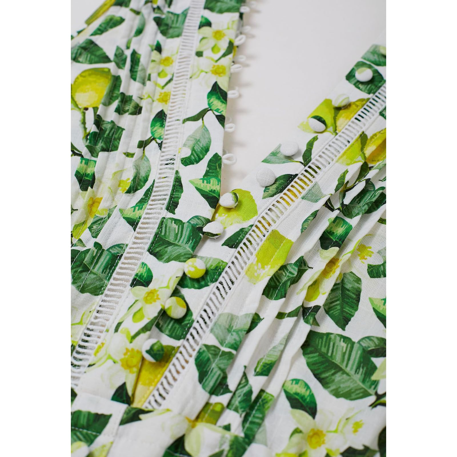 CHICWISH Women's V-Neck Sleeveless Cotton Midi Dress - Lemon Print Button Down Beach Dress with Side Pockets | Perfect for Summer Vacation, Casual Outings & Tropical Getaways