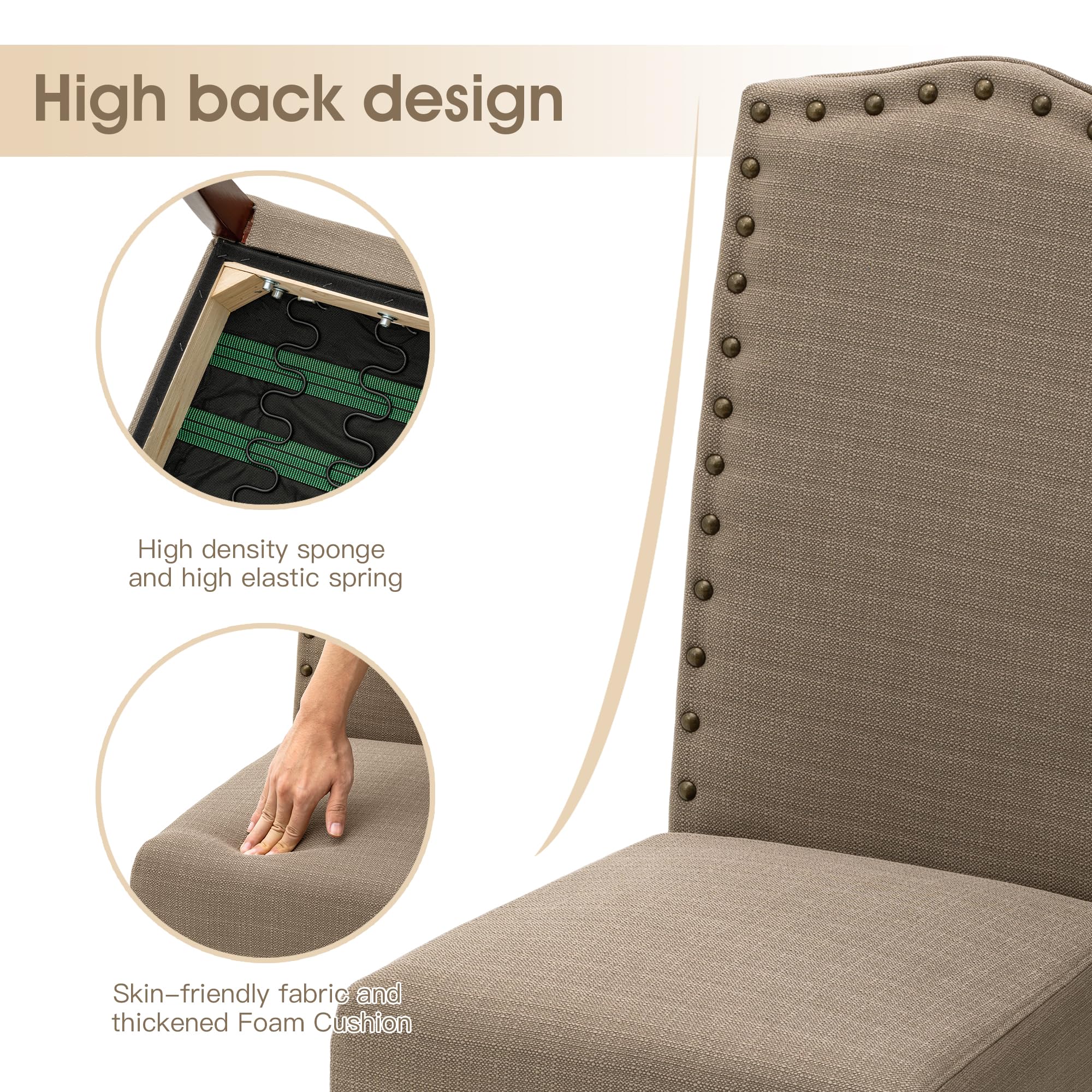 Glitzhome Set of 2 Upholstered Dining Chairs - Modern Padded Fabric Kitchen Side Chairs, Armless Brown - Perfect for Dining Room, Breakfast Nook & Small Space Decor