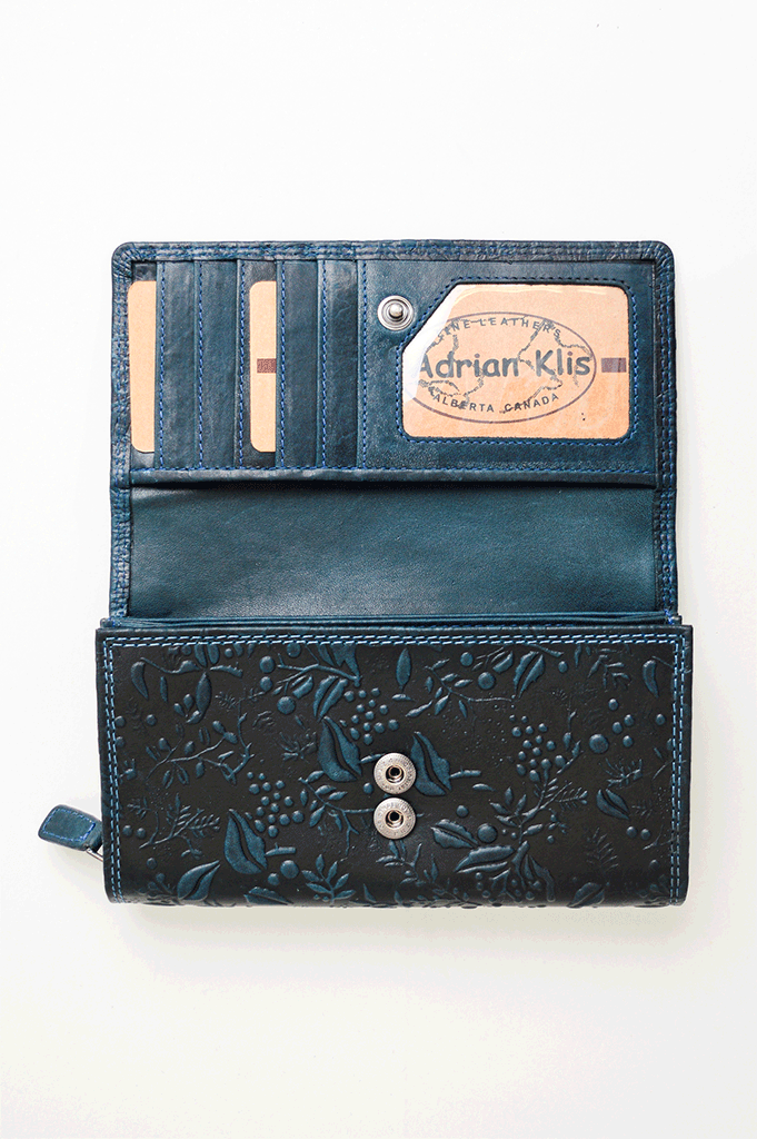 Adrian Klis 100 Flower Wallet for Women - Genuine Leather Blue Floral Wallet with RFID Blocking - Perfect for Travel, Shopping & Everyday Use