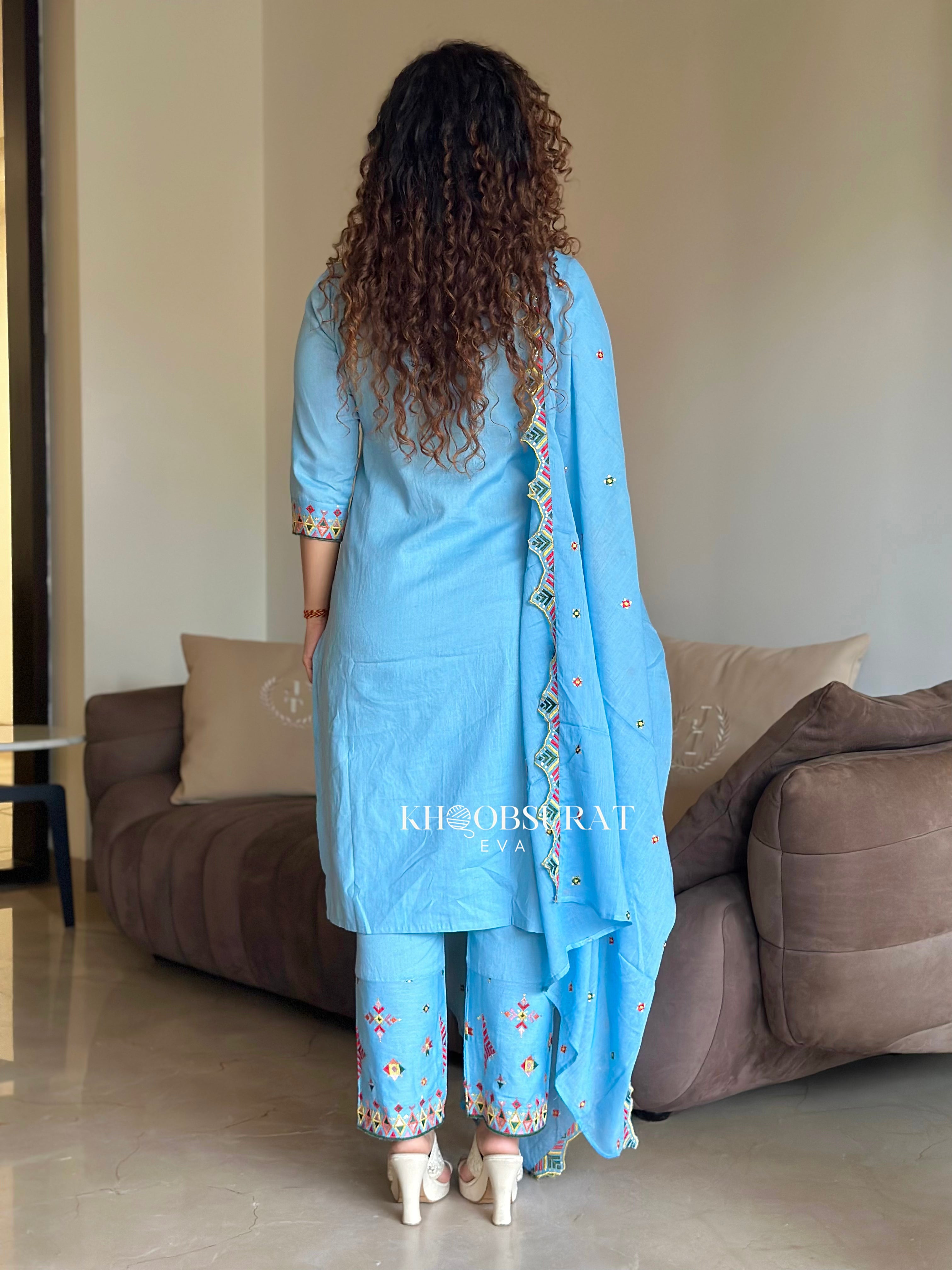 Blue Breeze Cotton Kurta Suit Set for Women - Comfortable Traditional Indian Outfit for Festivals, Weddings & Casual Wear