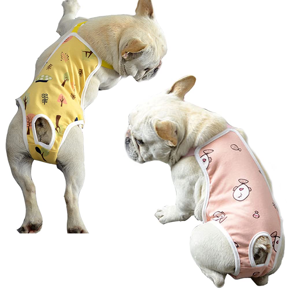 Adjustable Dog Diapers 2 Pack - Cotton Pet Sanitary Pants with Suspenders for Small & Medium Dogs | Bulldog, Incontinence Protection for Home & Travel Use