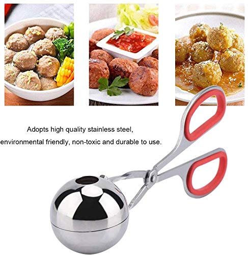 Non-Stick Stainless Steel Meatball Scoop & Ice Tongs - Rice Ball Maker, Cookie Scoop with Anti-Slip Rubber Handle (Red) - Perfect for Cooking, Baking, and Serving Meatballs, Ice Cubes, Cookies