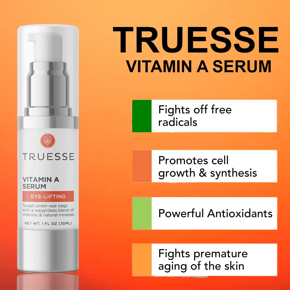 TRUESSE Vitamin A & E Serum for Under-Eye Bags - Ayurvedic Firming & Tightening Face Serum (1 fl oz) - Reduce Dark Circles & Wrinkles for Youthful Skin | Perfect for Night Routine & Anti-Aging Skincare