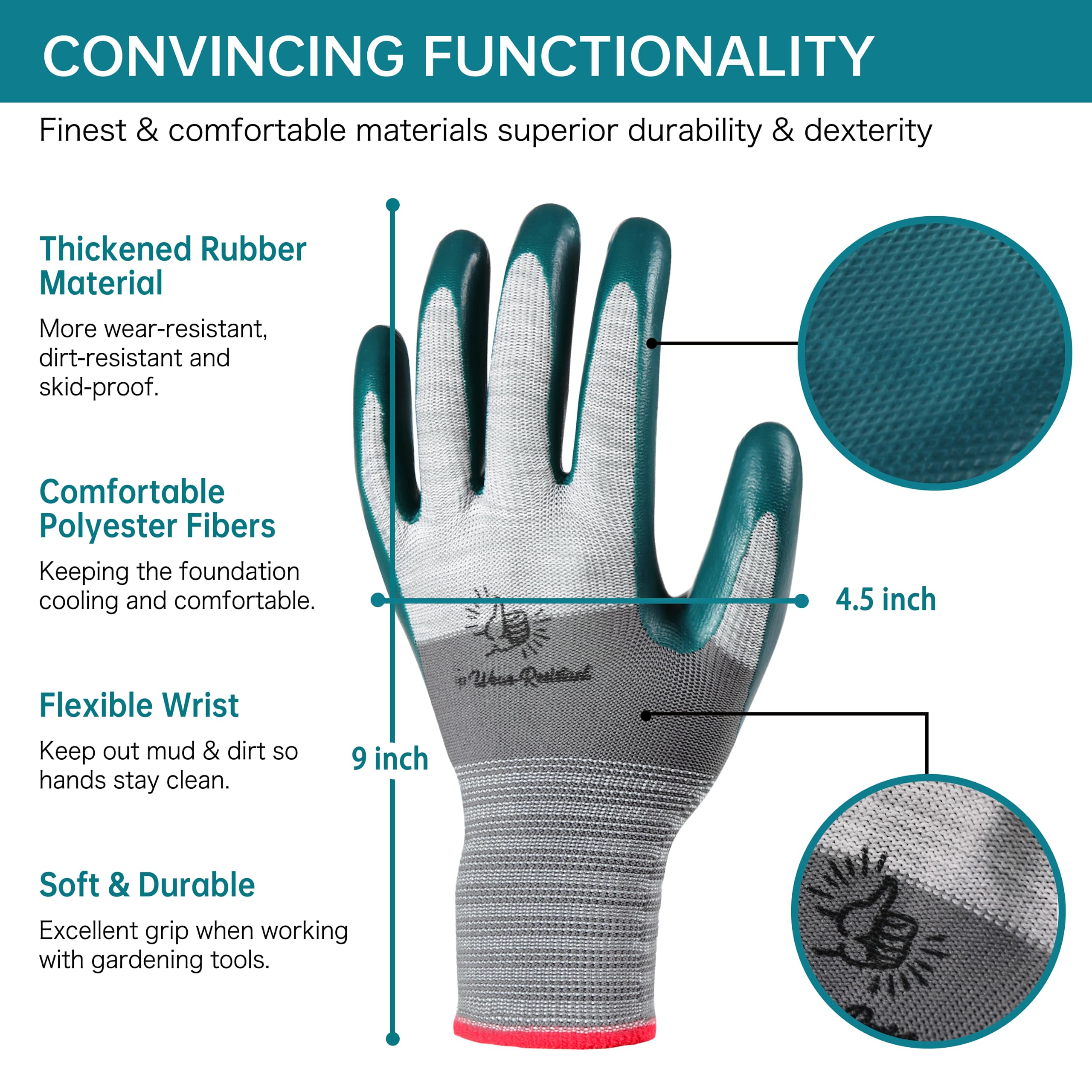 Breathable Rubber Gardening Gloves for Men & Women - 6 Pairs Set - Durable, Comfortable & Flexible for Planting, Weeding & Outdoor Work