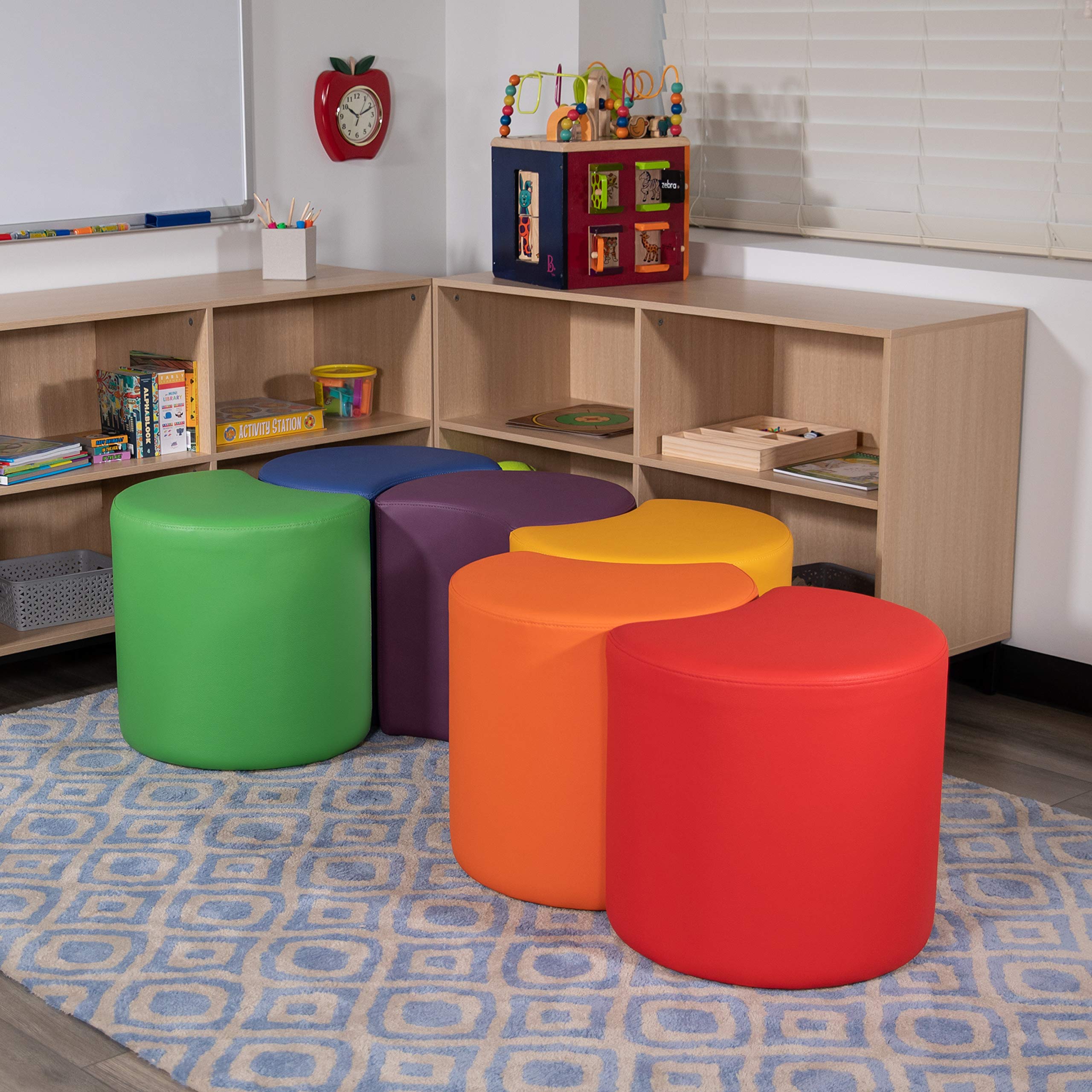 EMMA & OLIVER 18 Inch Soft Seating Flexible Moon Chair for Kids - Red Bean Bag Style Floor Seat for Classrooms, Playrooms, and Common Spaces - Perfect for Reading Nooks, Relaxation & Sensory Rooms