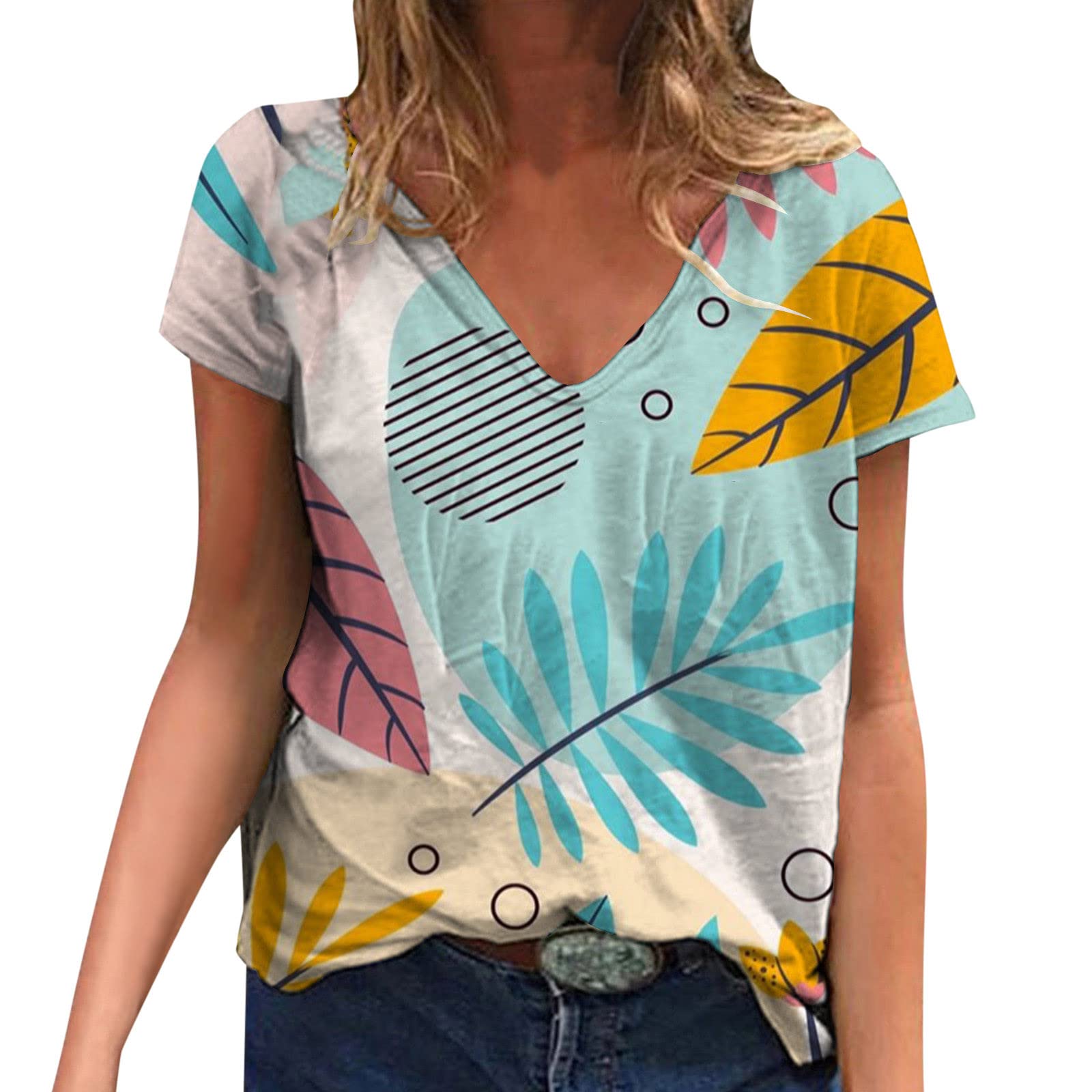 Women's Casual Short Sleeve Round Neck Twist Front Tunic T-Shirt - Loose Fit Cute Blouse for Everyday Wear, Summer Outfits & Layering