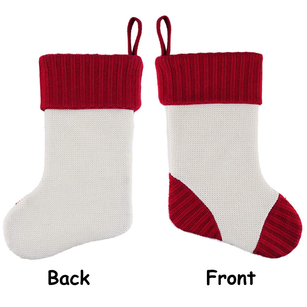 Premium Meriwoods Christmas Stockings - 2 Pack 18 Inch Large Heavy Knit Holiday Stockings, Rustic Xmas Decor for Country Home & Farmhouse Style - Burgundy Red & Cream White - Perfect for Fireplace Mantel, Staircase, and Festive Holiday Decorations