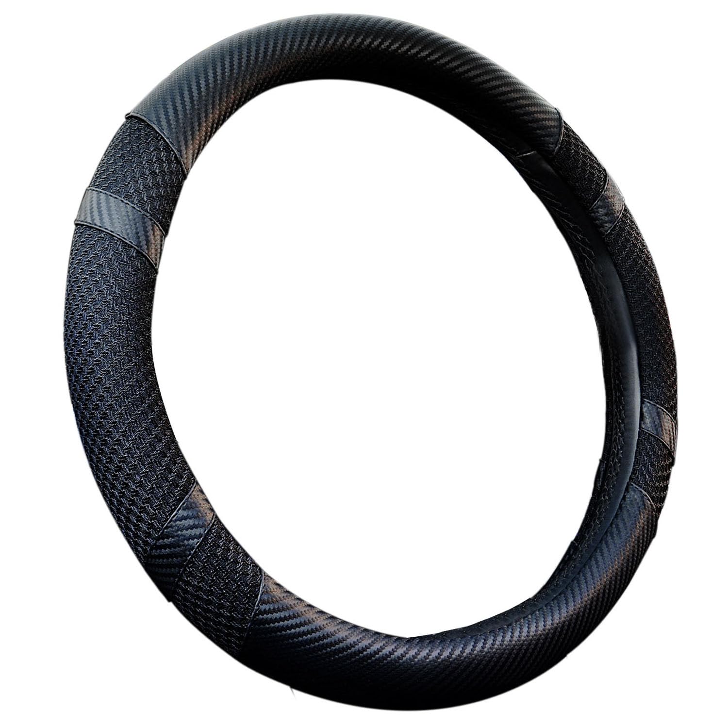BOKIN 14.5-15 Inch Universal Carbon Fiber Steering Wheel Cover - Breathable Microfiber Leather Car Accessory for Summer Cooling & Winter Warmth - Black Carbon Fiber Design for Enhanced Grip & Comfort - Perfect for Daily Commute, Road Trips & Performance Driving