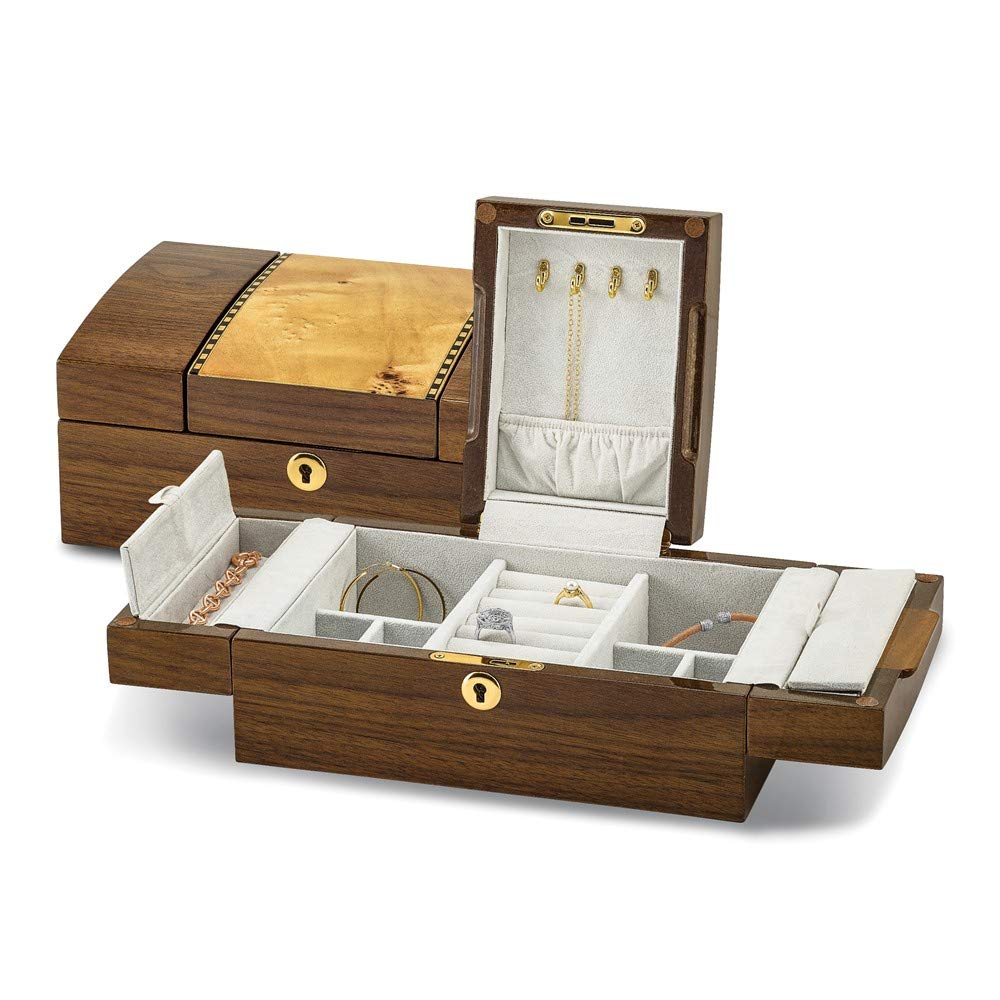 Exquisite Burlwood & Walnut Veneer Jewelry Box - Handcrafted Wooden Jewelry Organizer for Necklaces, Rings & Earrings - Perfect for Home Decor, Gift Giving & Luxury Storage