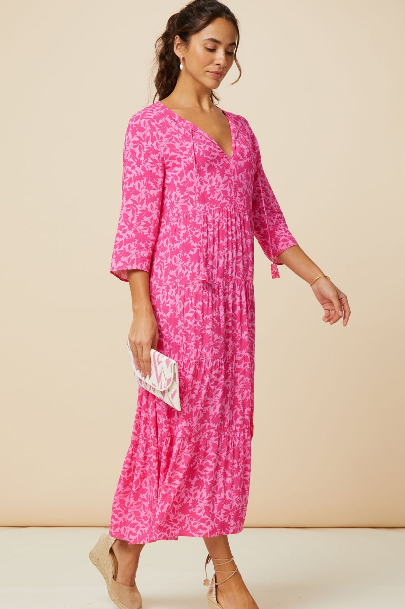 Emma EcoVero™ Midi Dress - Sustainable Pink Floral Summer Dress for Women | Perfect for Beach Vacations, Garden Parties & Casual Outings