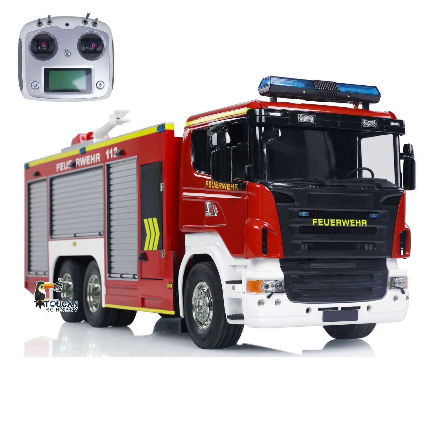 1/14 Scale 6x4 RC Fire Truck with Remote Control, Extinguisher, Sprinkler, RTR, Lights & Sounds, ESC, Servo Motor - Perfect for Hobbyists, Collectors, and Emergency Simulation Play