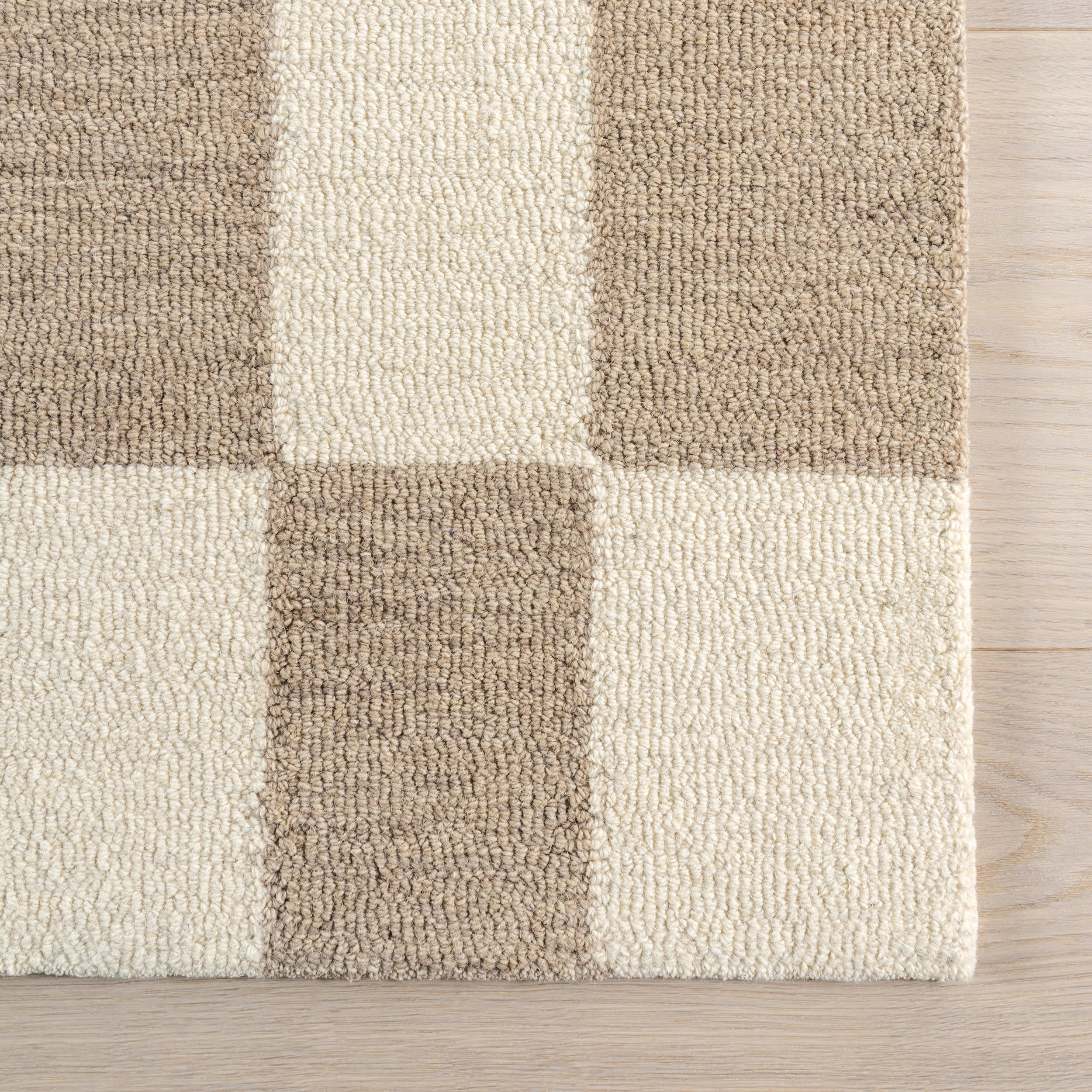 Caitlin Geometric Wool Rug - Soft Beige Area Rug for Living Room, Bedroom & Home Decor | Handmade Non-Slip Natural Fiber Carpet