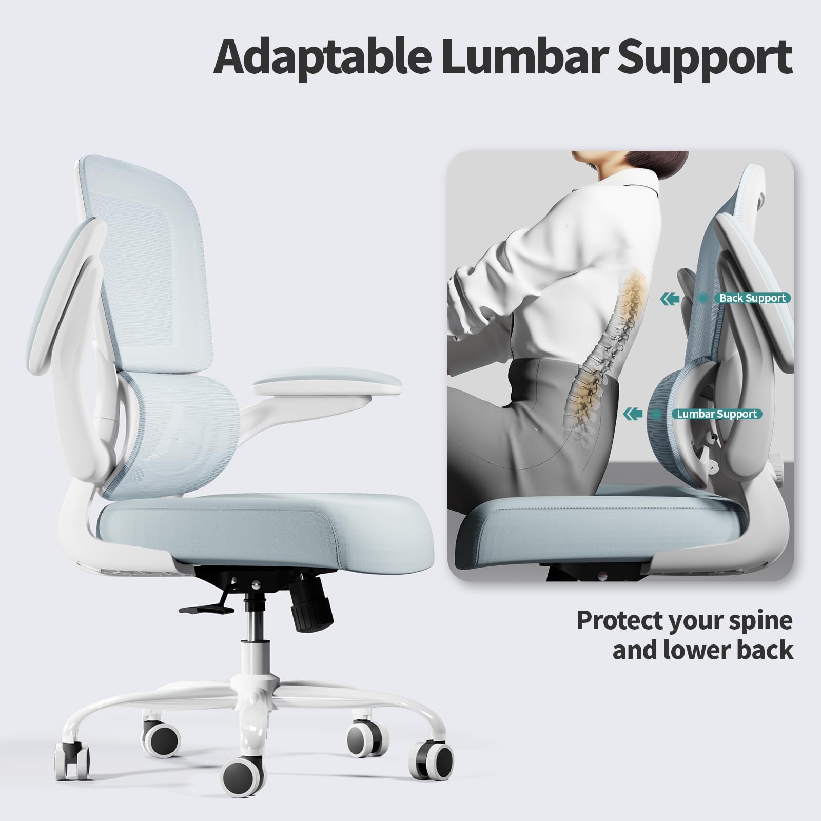Ergonomic Office Chair with Adjustable Lumbar Support - Breathable Mesh Computer Desk Chair for Home & Executive Office - Comfortable Task Chair with Adjustable Height (Blue) - Perfect for Long Work Hours & Remote Work Setup
