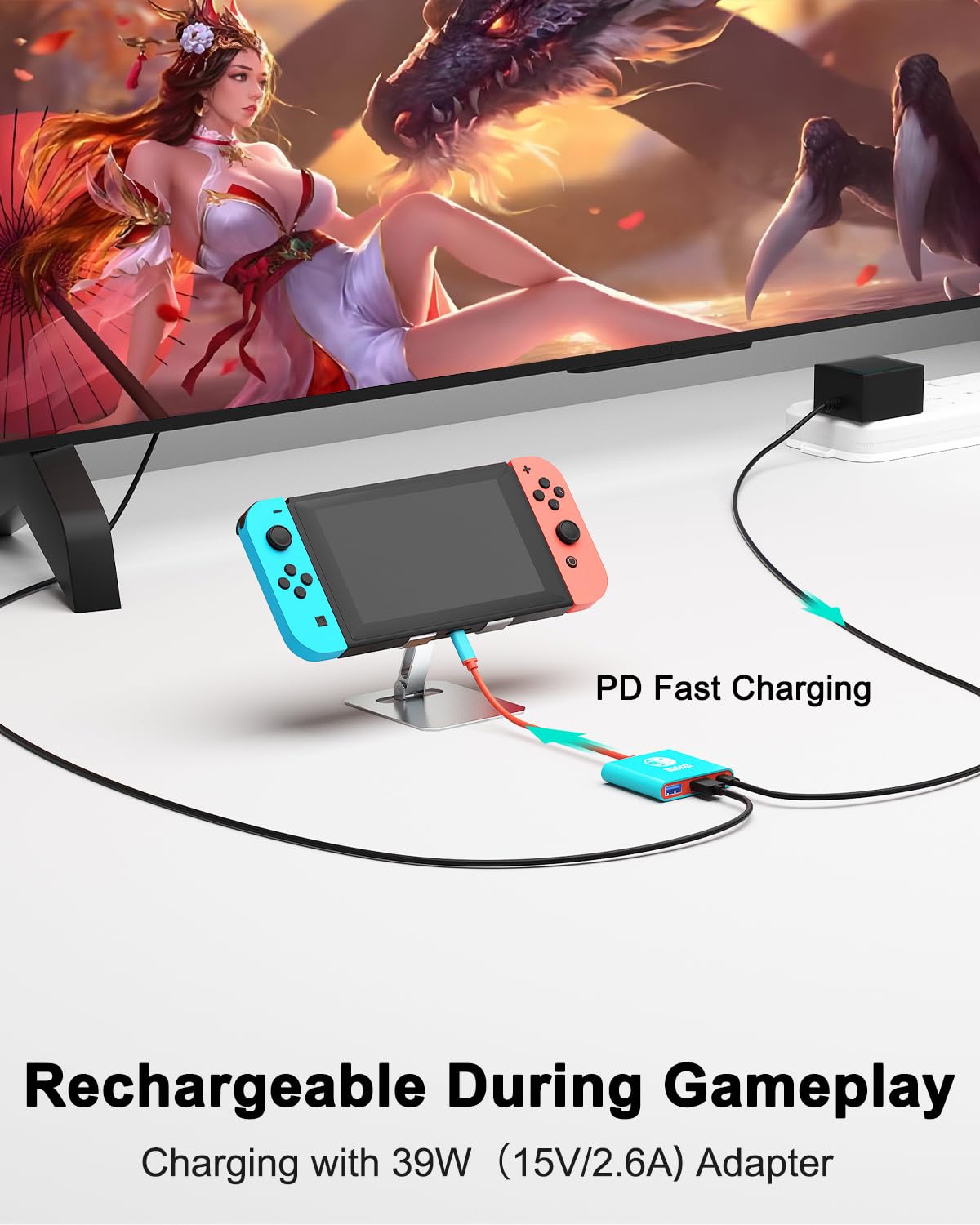 Nintendo Switch & OLED Dock - Portable TV Docking Station with USB-C to HDMI Adapter for Steam Deck, MacBook, Laptop | Perfect for Travel, Gaming & Home Entertainment